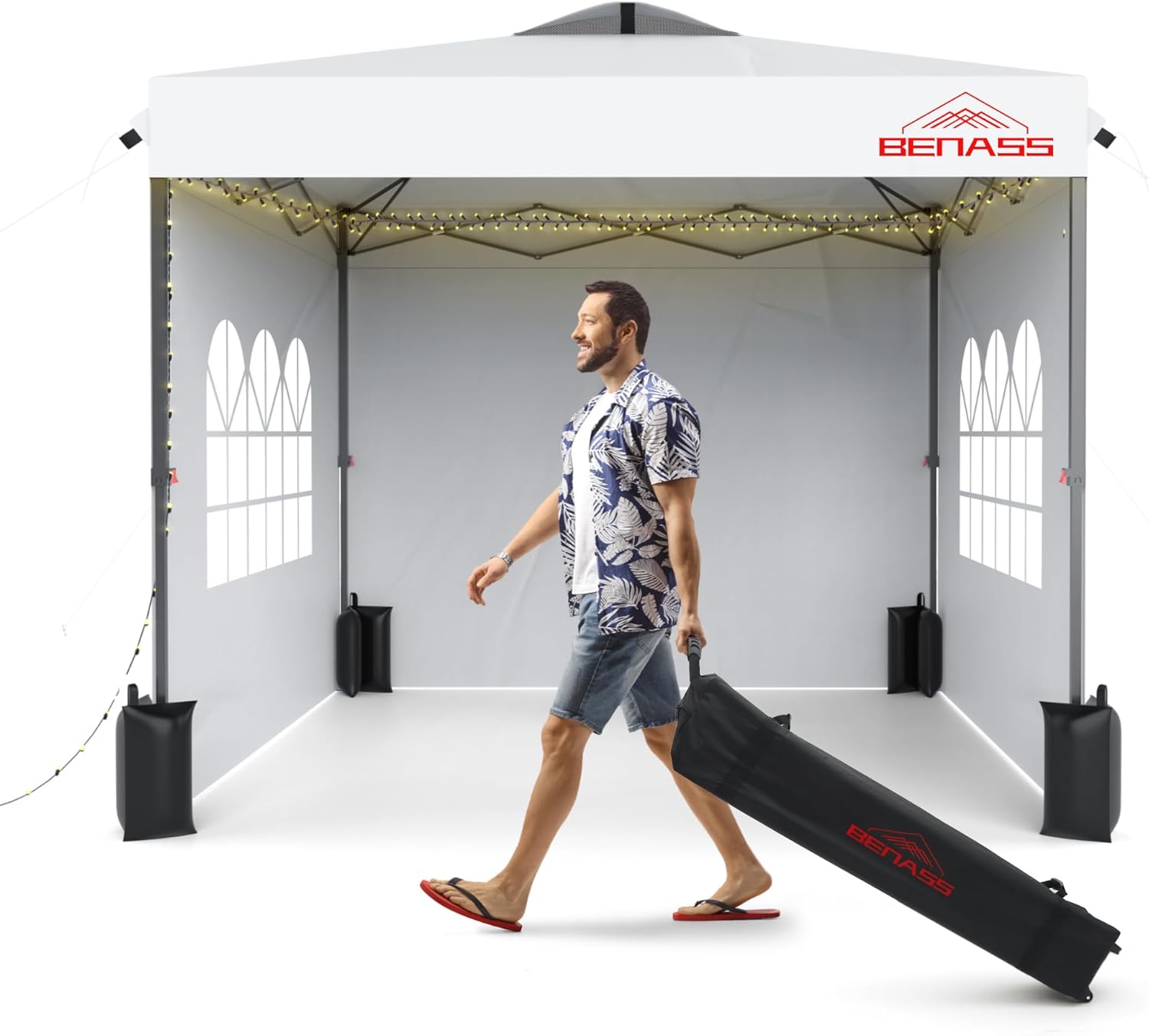 10x10 Pop Up Canopy with Sidewalls  Easy Up Canopy Tent  Heavy Duty Tents for Parties  One Person Set Up Event Tent  White