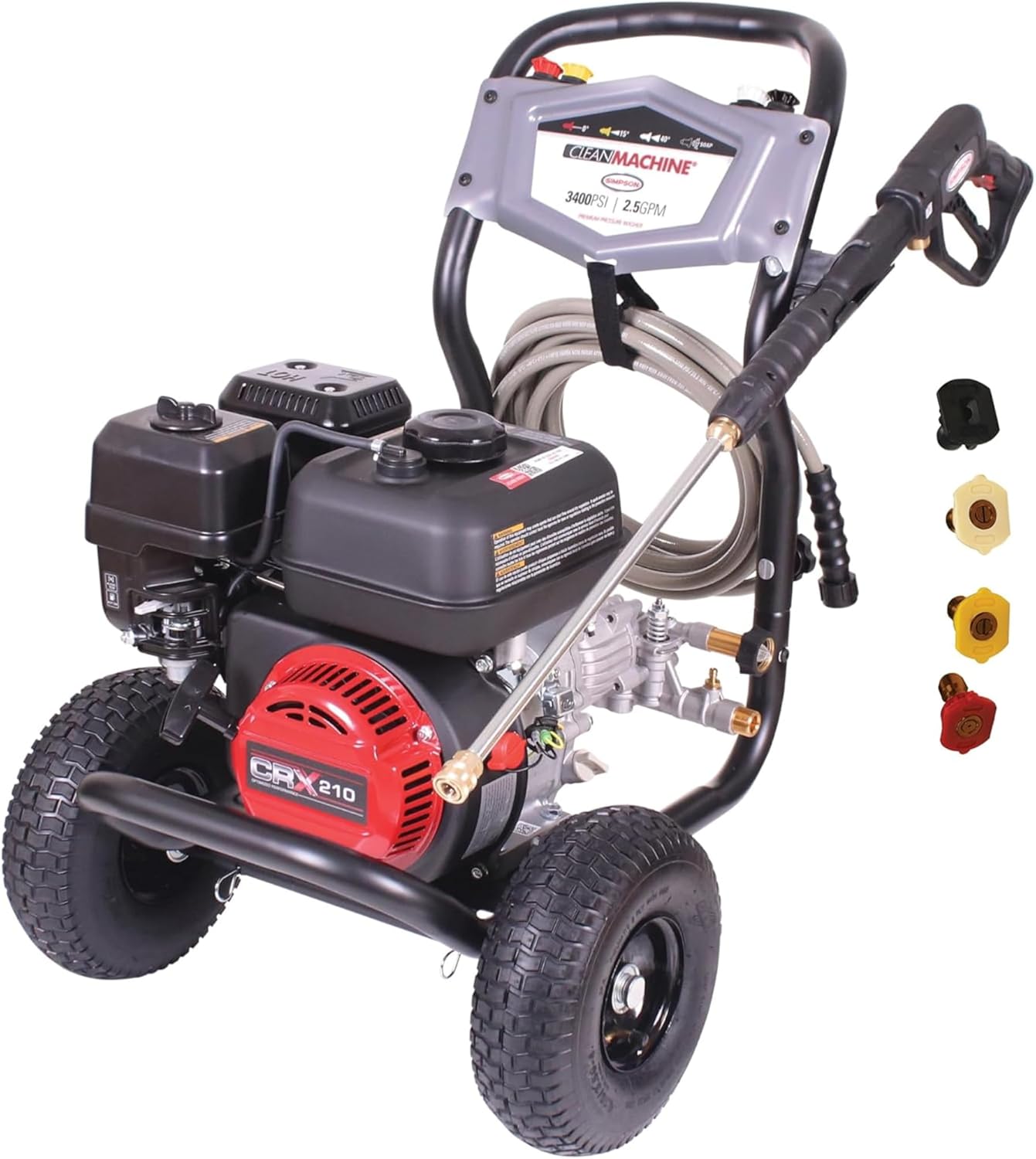 Simpson 3400 PSI Gas Pressure Washer  2.5 GPM Residential Power Washer  Cold Water  25' Hose  Clean Machine  49-State Compliant (CM61083)