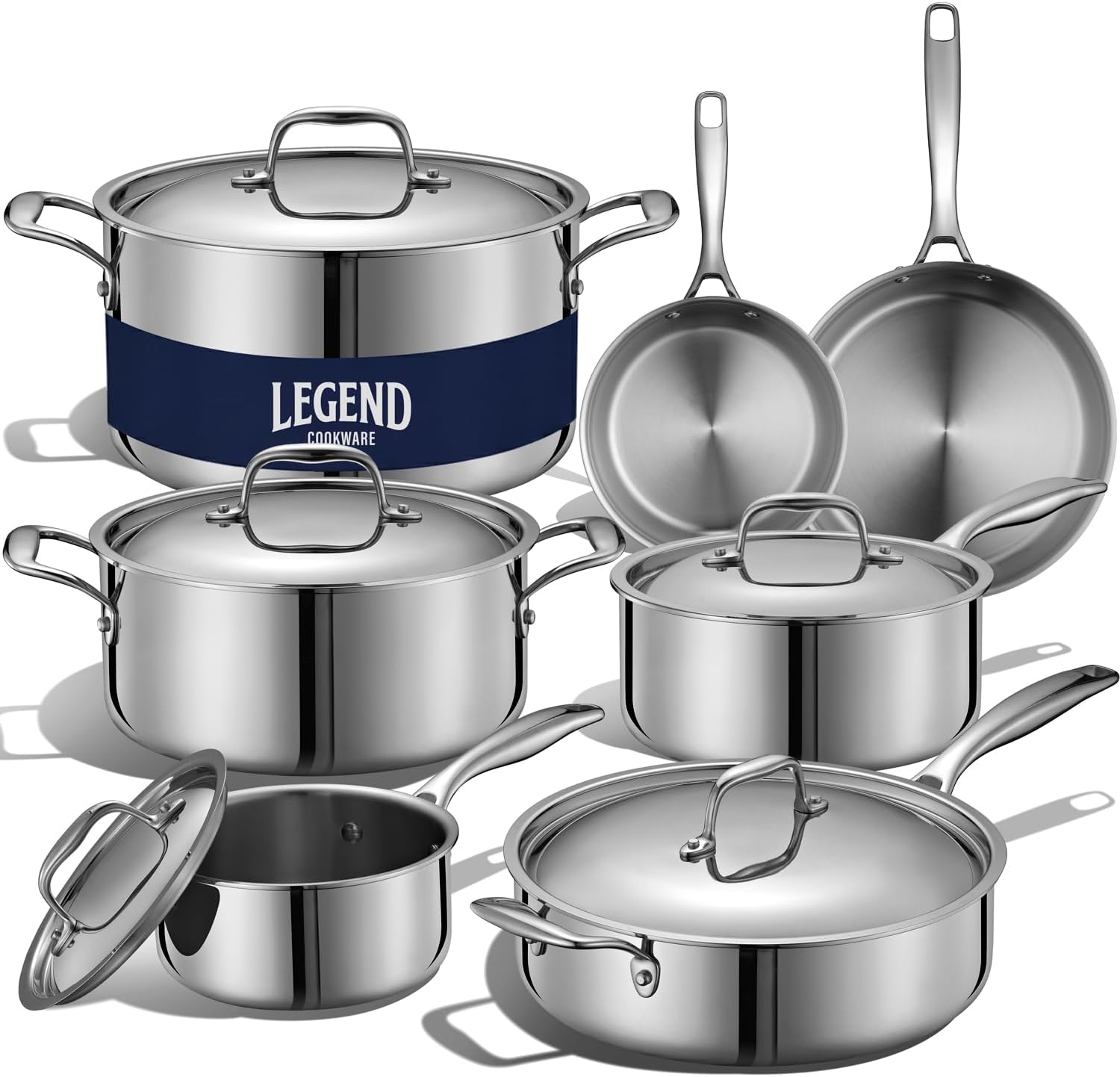 LEGEND COOKWARE 5-Ply Stainless Steel Cookware Set, 12-Piece Pots and Pans Set - Induction Compatible, Oven Safe 800°F - Non-Toxic, No Coatings - Built to Last Generations