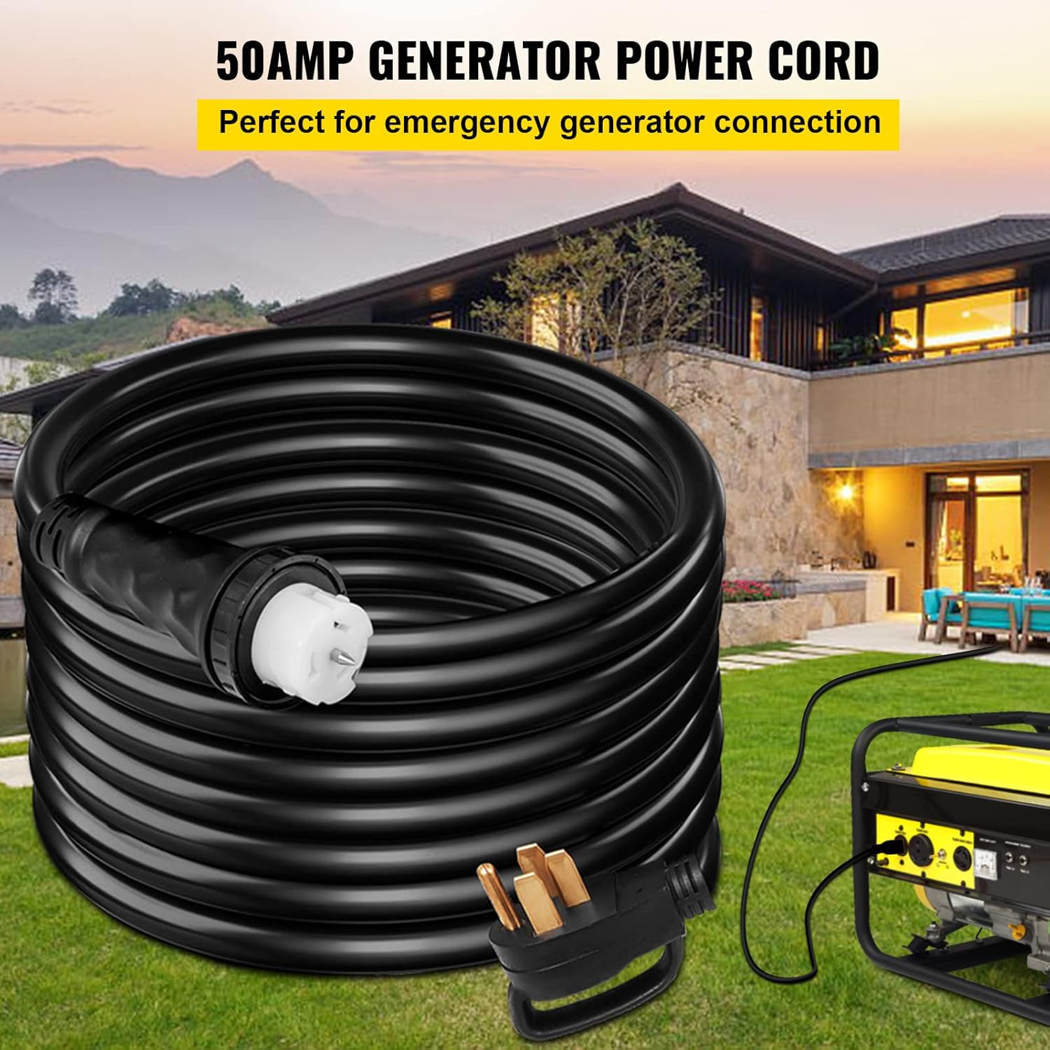 VEVOR 50FT 50 Amp Generator Extension Cord  STW 45446 + 45505 125V 250V Generator Power Cord  N14-50P & SS2-50R & CS6364 Twist Lock Connectors
