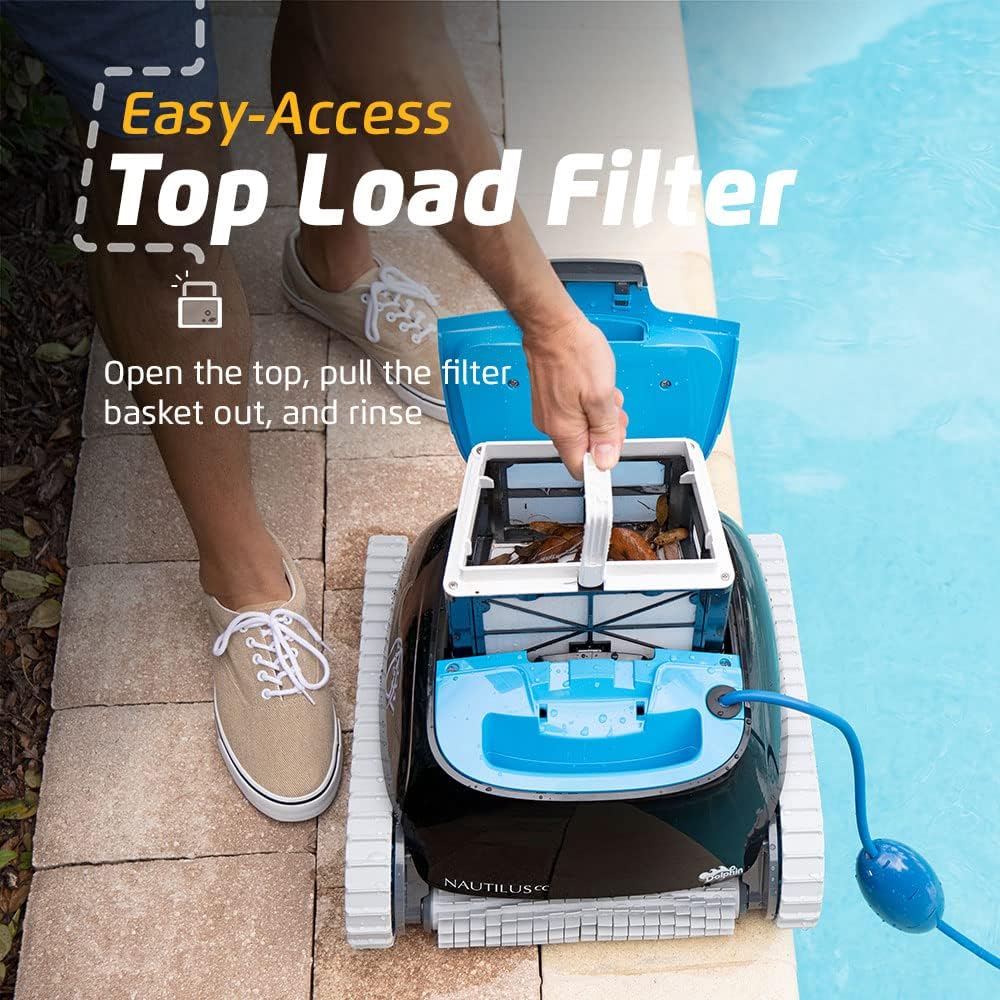 Dolphin Nautilus CC Automatic Robotic Pool Vacuum Cleaner  Wall Climbing Scrubber Brush  Top Load Filter Access  Ideal for Above/In-Ground Pools up to 33 FT in Length