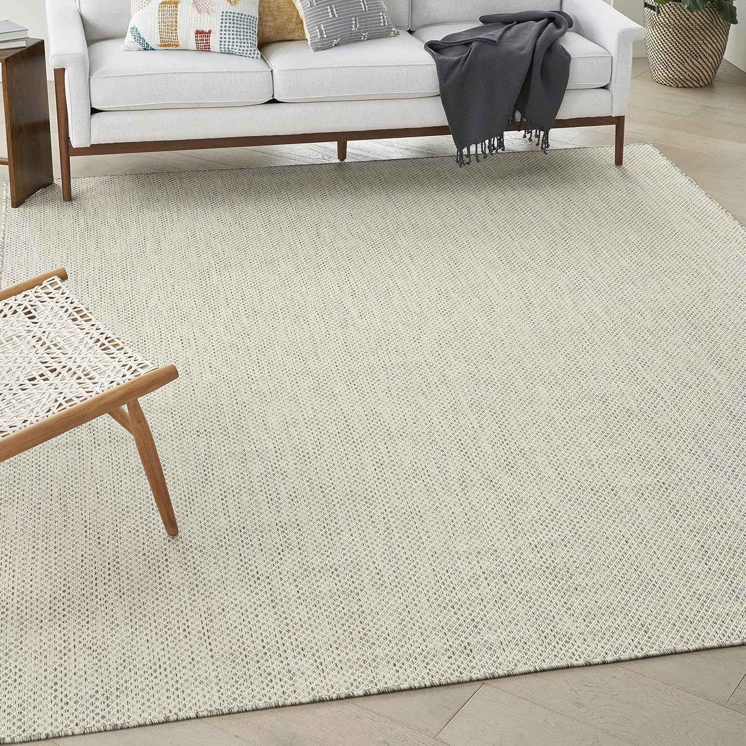 Nourison Home Courtyard Ivory Silver 9' x 12' Area Rug - Easy Clean  Non Shedding  Bed Room  Living Room  Dining Room  Kitchen (9' x 12')