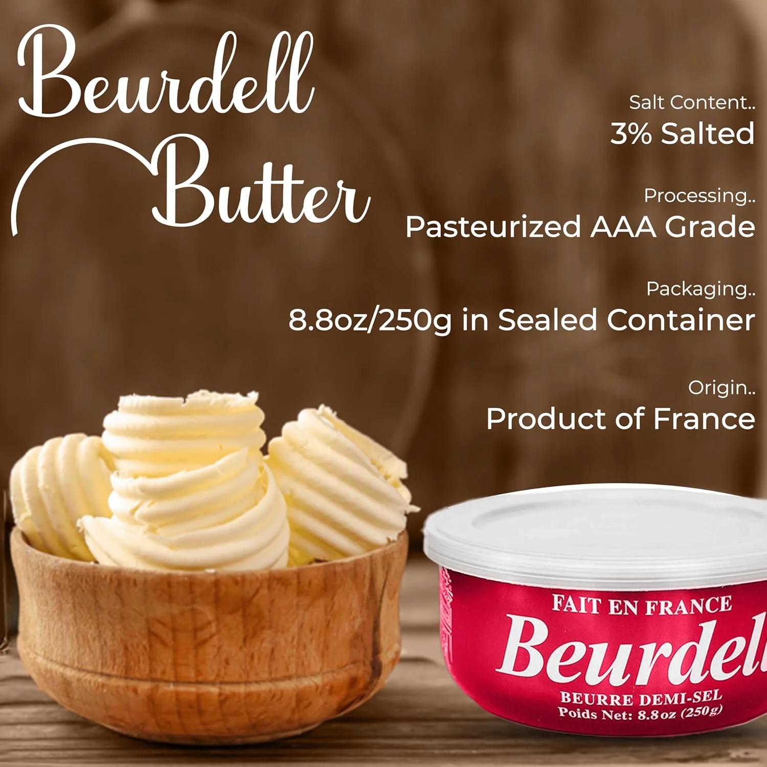 Beurdell Canned French Butter – 100% Natural Salted Pasteurized Real Butter | Long Shelf Life Emergency Survival Food | Great for Cooking, Baking, RV & Camping | Pull Top Lid | Pack of 24 | France