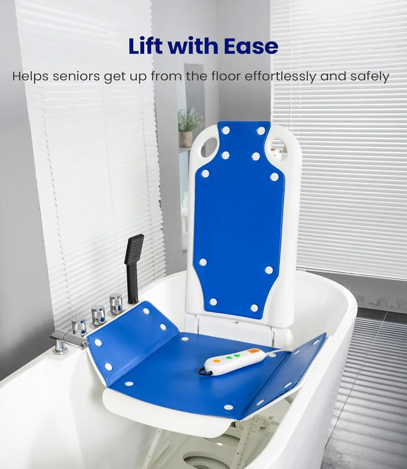 MAIDeSITe Electric Bath Lift Chair, Collapsible Bathtub Lift with Non-Slip Suction Cups, Suitable for Bathtubs Larger Than 16“ Wide, High-Strength Steel Pole Support, Bearing Weight 300LBS