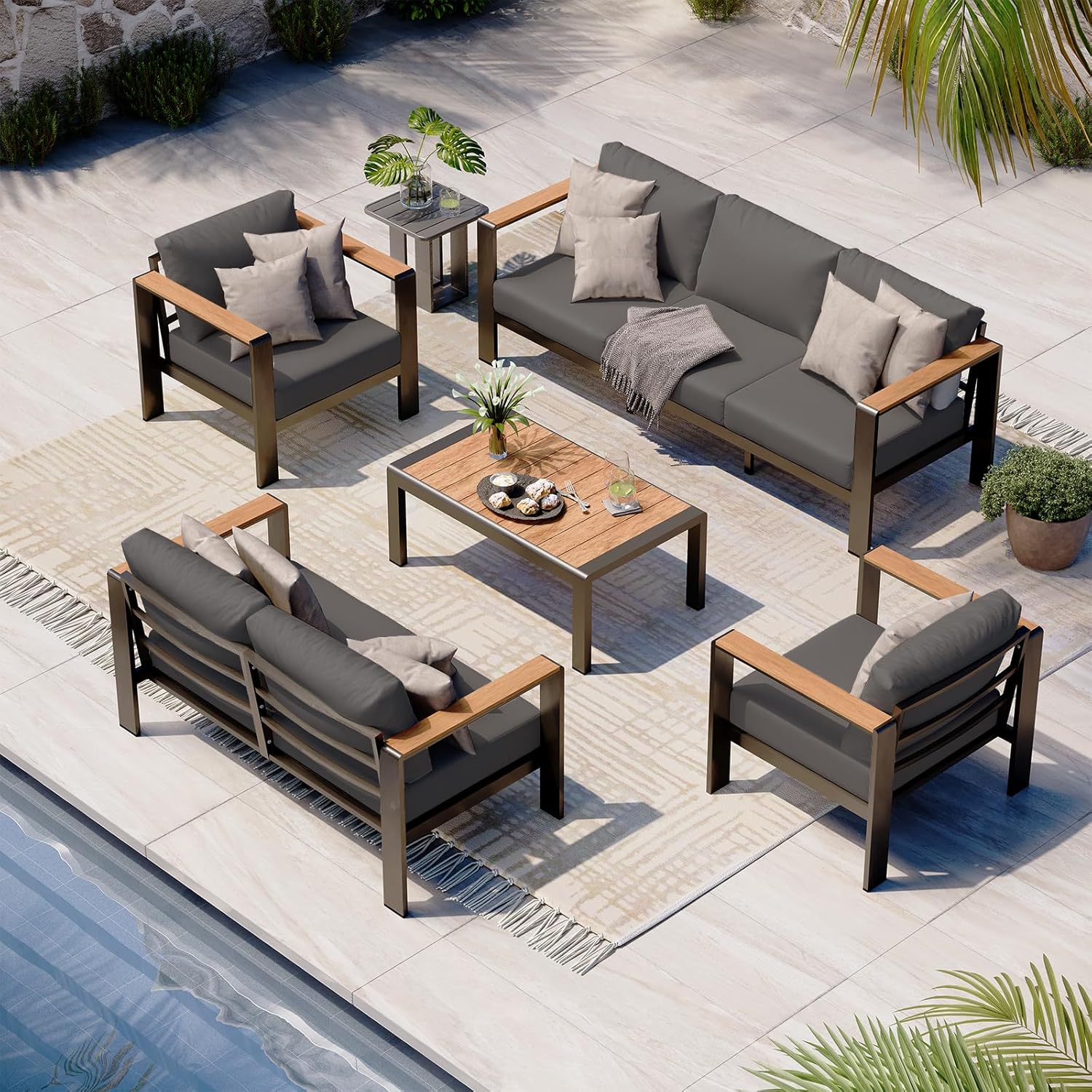 Aluminum Outdoor Patio Furniture Set with Coffee Table  5 Piece Patio Conversation Sets with Washable Thick Cushions  Outdoor Sectional Furniture Set for Porch  Balcony  Deck  Yard  Graphite