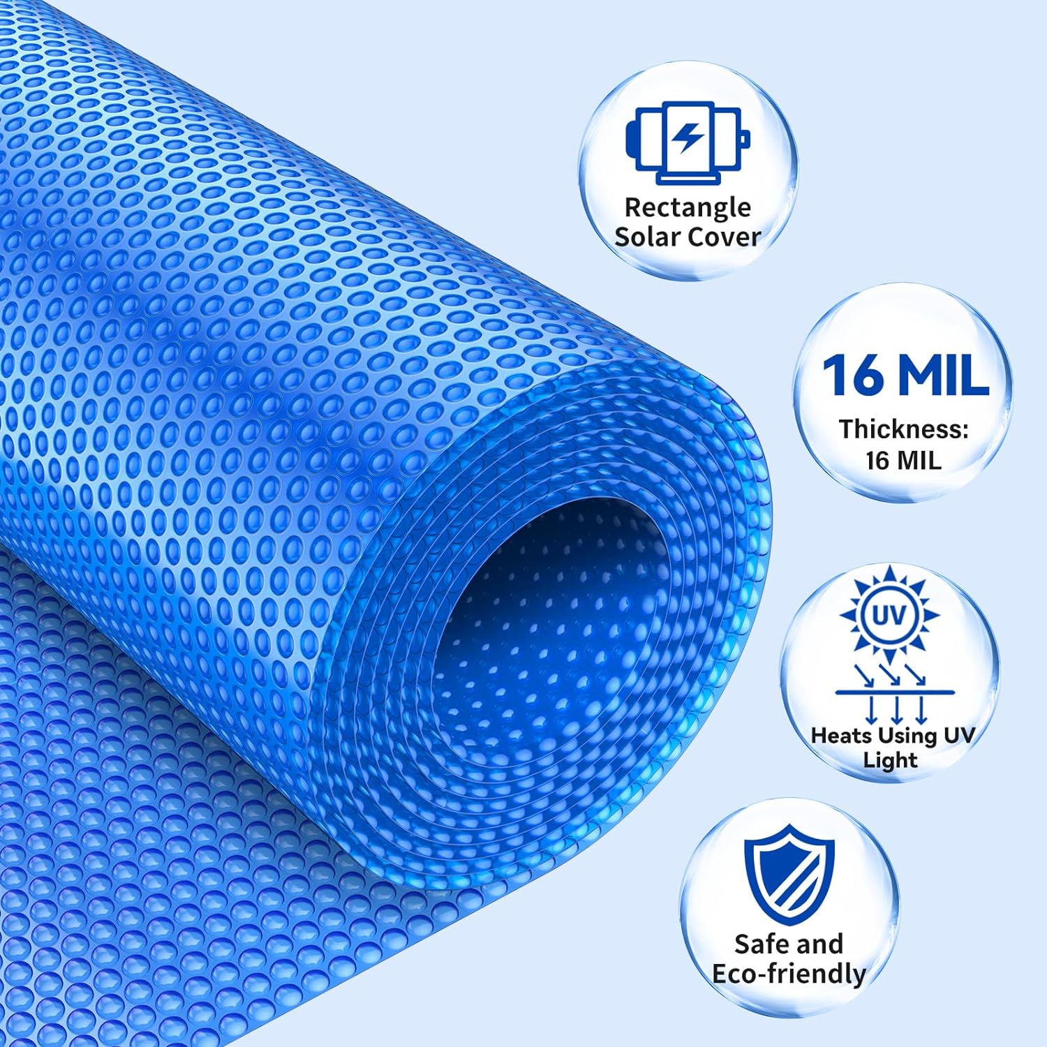 BigXwell Solar Pool Cover  Blue 16-mil 12 x 24 Foot Rectangle Solar Blanket for In-Ground Pools  1600 Series Heavy-Duty Insulating Pool Heater Covers for Swimmer