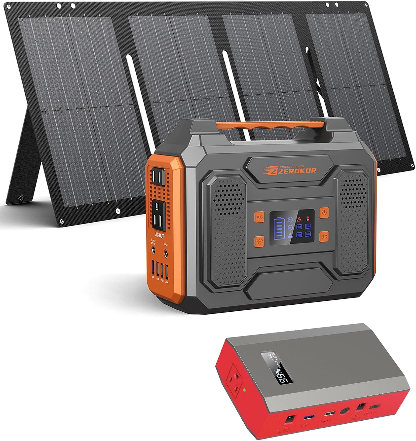 Portable Solar Generator 300W Power Station with Foldable 60W Solar Panel  Portable Power Bank 65W with DC AC Outlet 110V for Laptop Smart Device Home RV Outdoor Hiking Camping Adventure