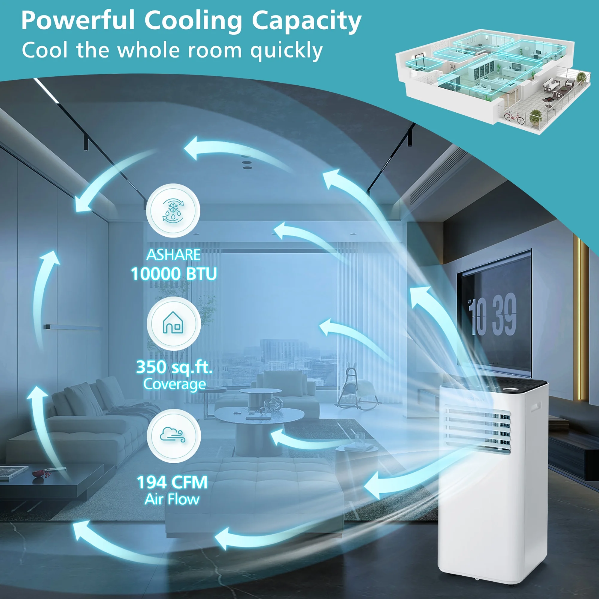 Costway 10000 BTU Portable Air Conditioner 3-in-1 Air Cooler with Fan Dehum Sleep Mode