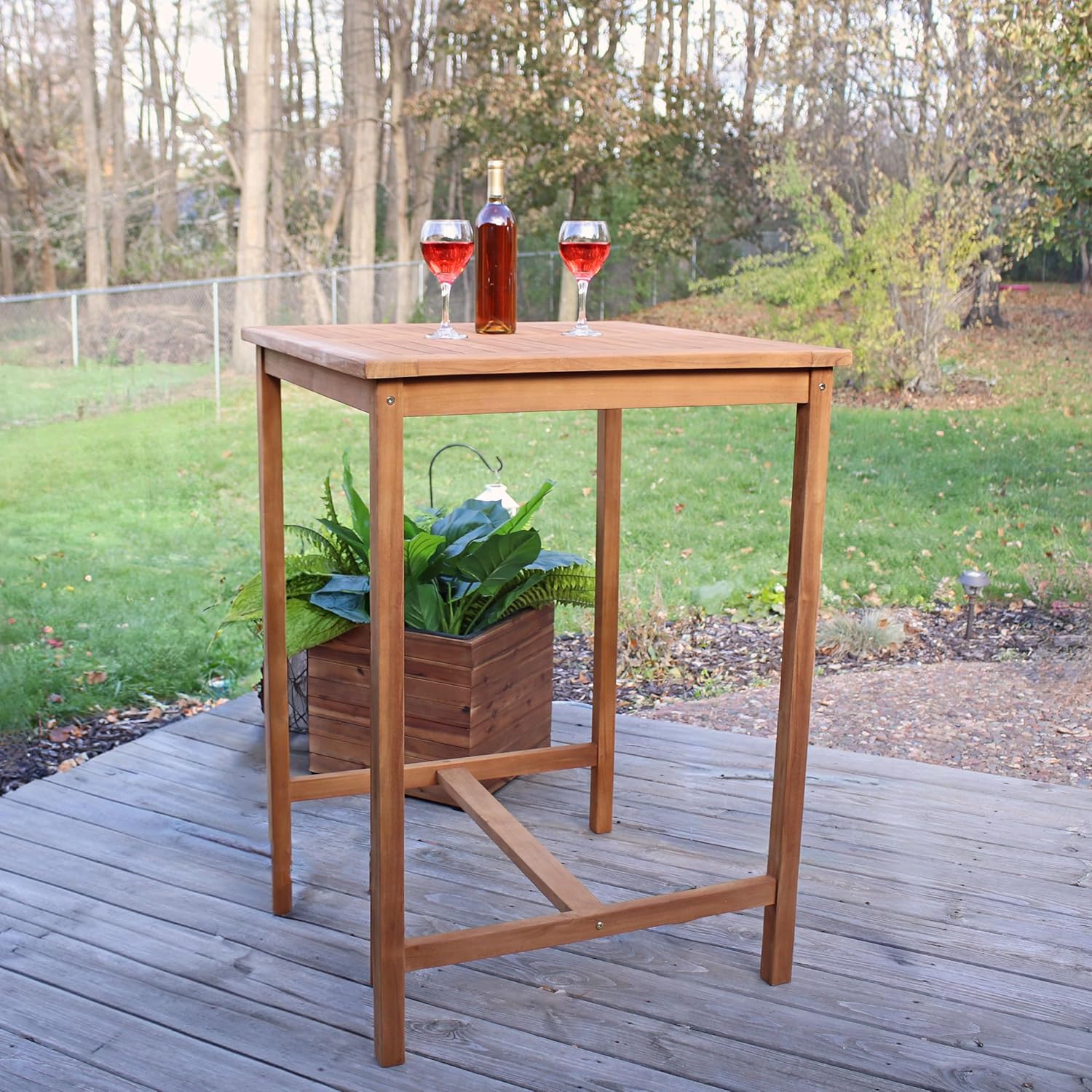 Sunnydaze 2-Person Solid Teak Wood Square Patio Bar Table - for Indoor or Outdoor Use - 31