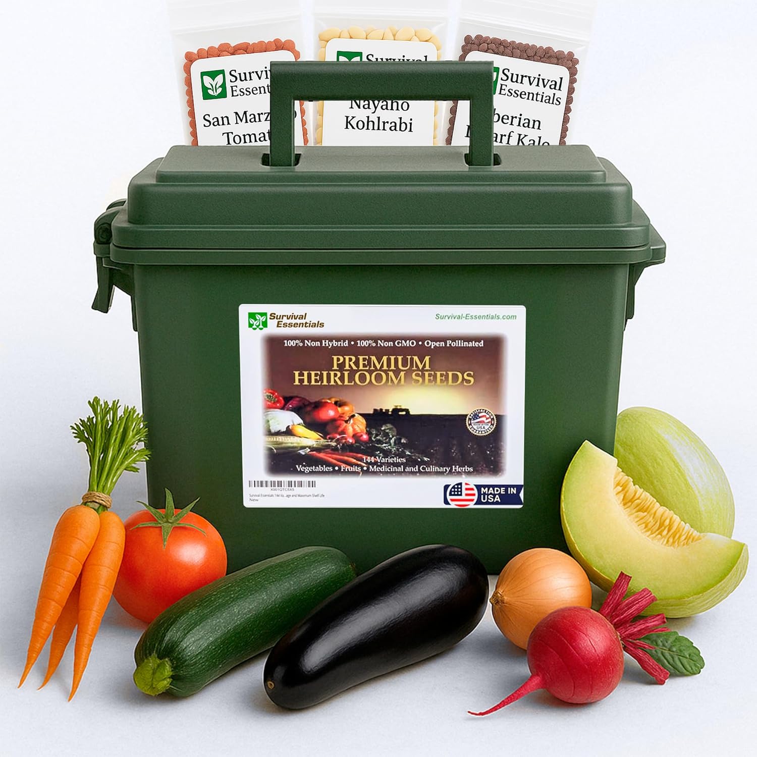 Ultimate Non-GMO Heirloom Survival Seed Vault – 23 000 Open-Pollinated Vegetable  Herb & Fruit Seeds for Planting – 144 Varieties for All USDA Hardiness Zones – Long Term Emergency Preparedness Seeds