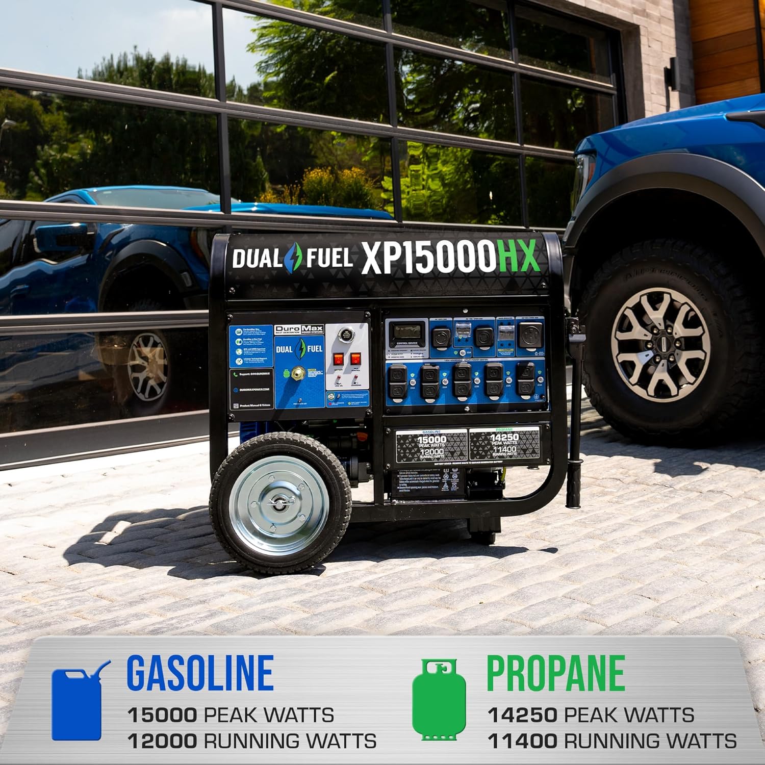 DuroMax XP15000HX 15 000-Watt Dual Fuel Portable Generator - Gas & Propane  Remote Electric Start  Whole Home Power Backup  Transfer Switch Ready  RV & Emergency Ready