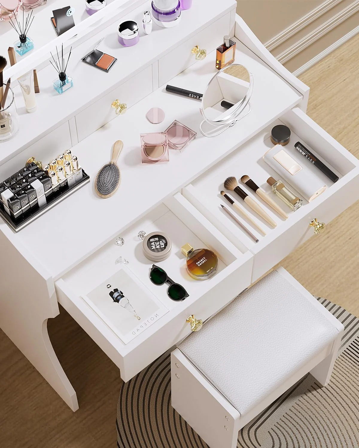 Makeup Table with Extra Large Mirror and Lights, 80cm Dressing Table with Stool