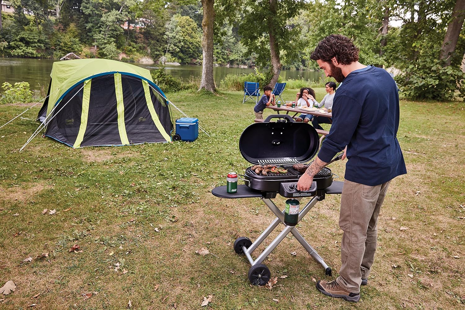 Coleman RoadTrip 285 Portable Stand-Up Propane Grill with 3 Adjustable Burners & Instastart Ignition  20 000 BTUs of Power for Outdoor Cooking  Camping  Tailgating  Grilling  BBQs  & More