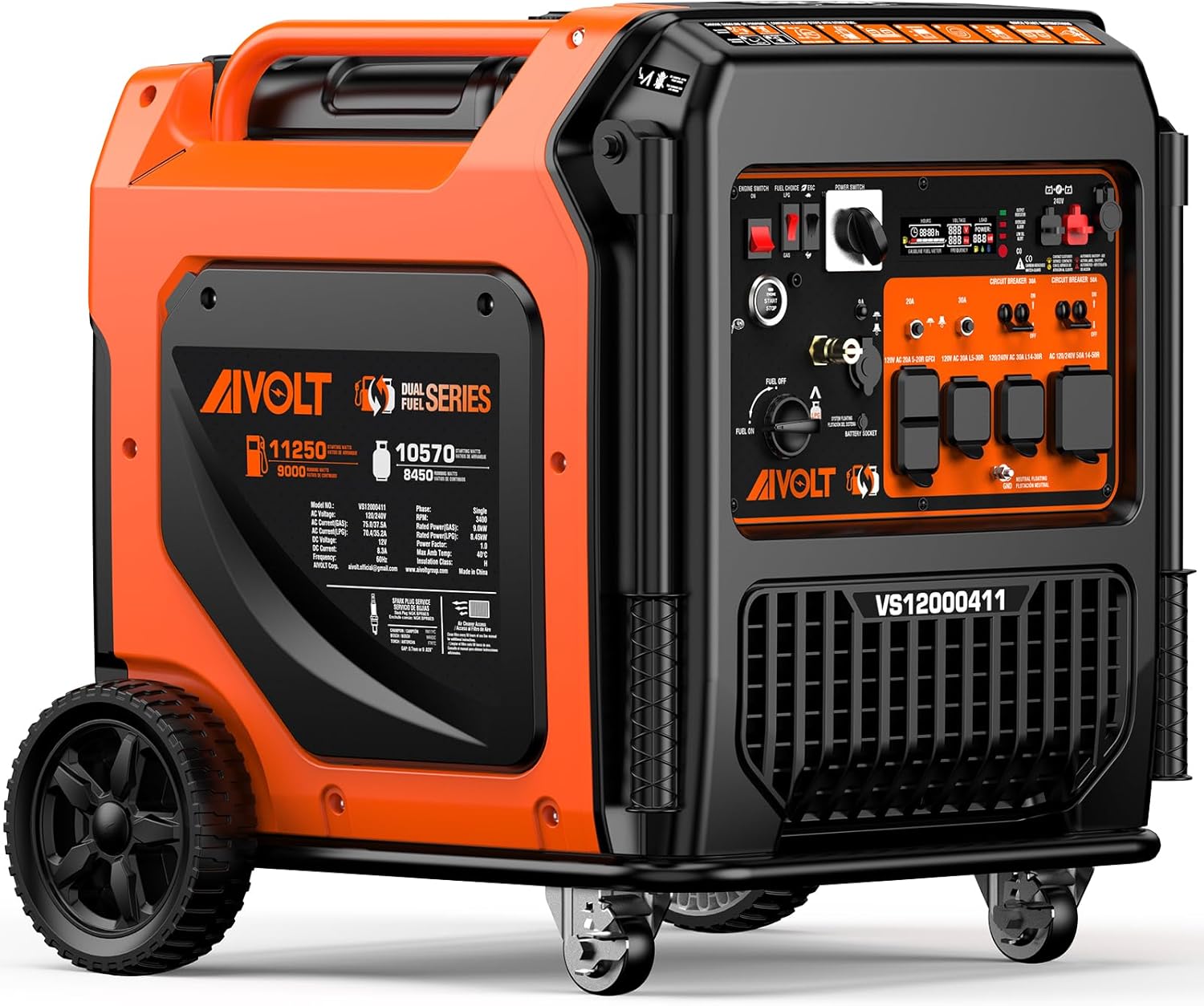AIVOLT 11250 Wattages Dual Fuel Portable Inverter Generator Super Quiet Gas Propane Powered Remote/Electric Start Outdoor Generator ATS Ready for Home Back Up Food Truck  50 State Approved