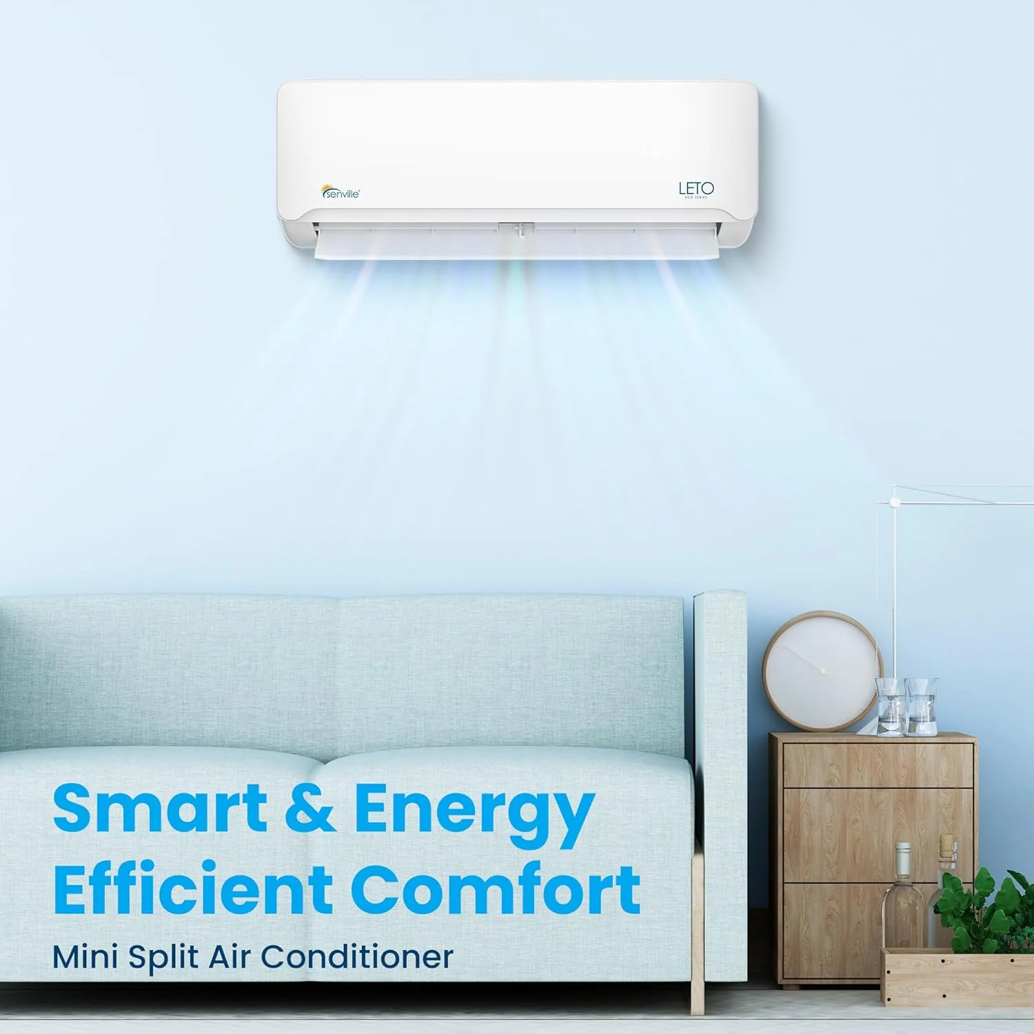 Mini split air conditioning heat pump, 9000 watts, 110/120 volts, variable frequency, supports Alexa function, energy efficiency ratio 21.5, white