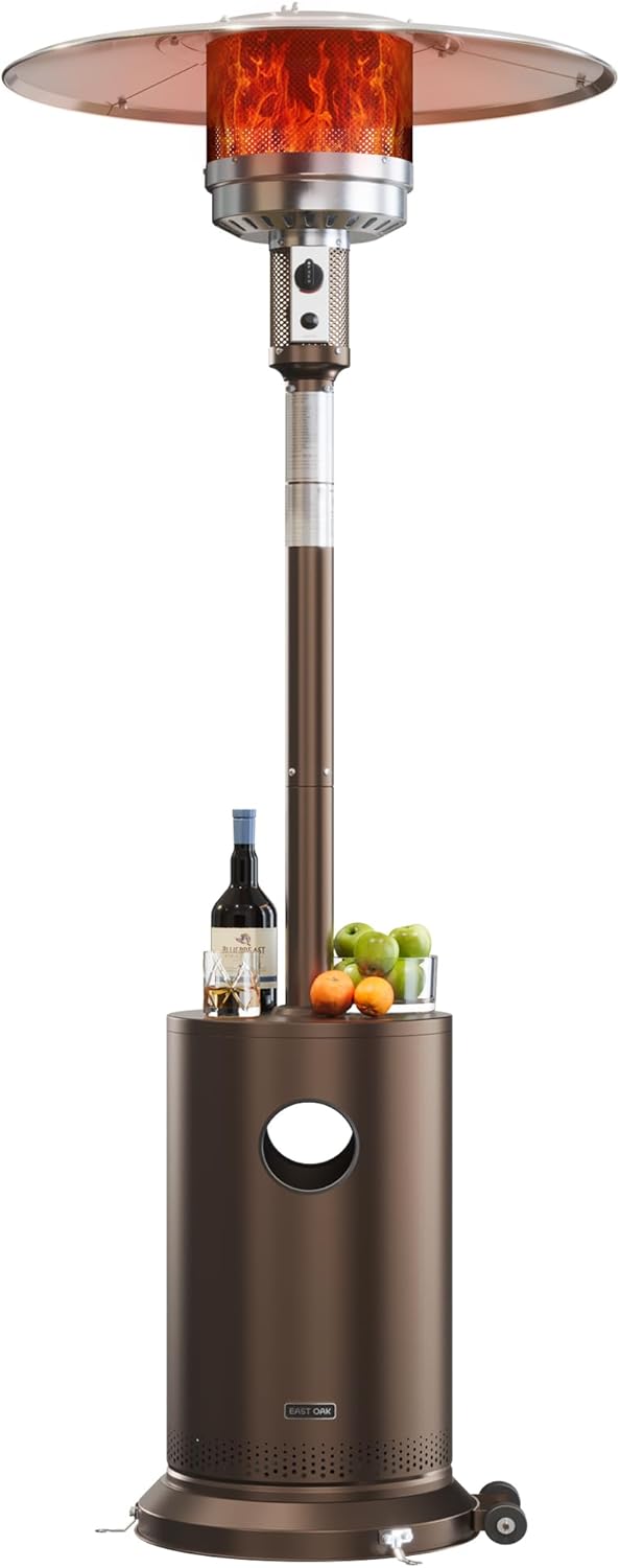 EAST OAK 50 000 BTU Patio Heater for Outdoor Use With Round Table Design  Double-Layer Stainless Steel Burner and Wheels  Outdoor Patio Heater for Home and Commercial  Bronze  31.9