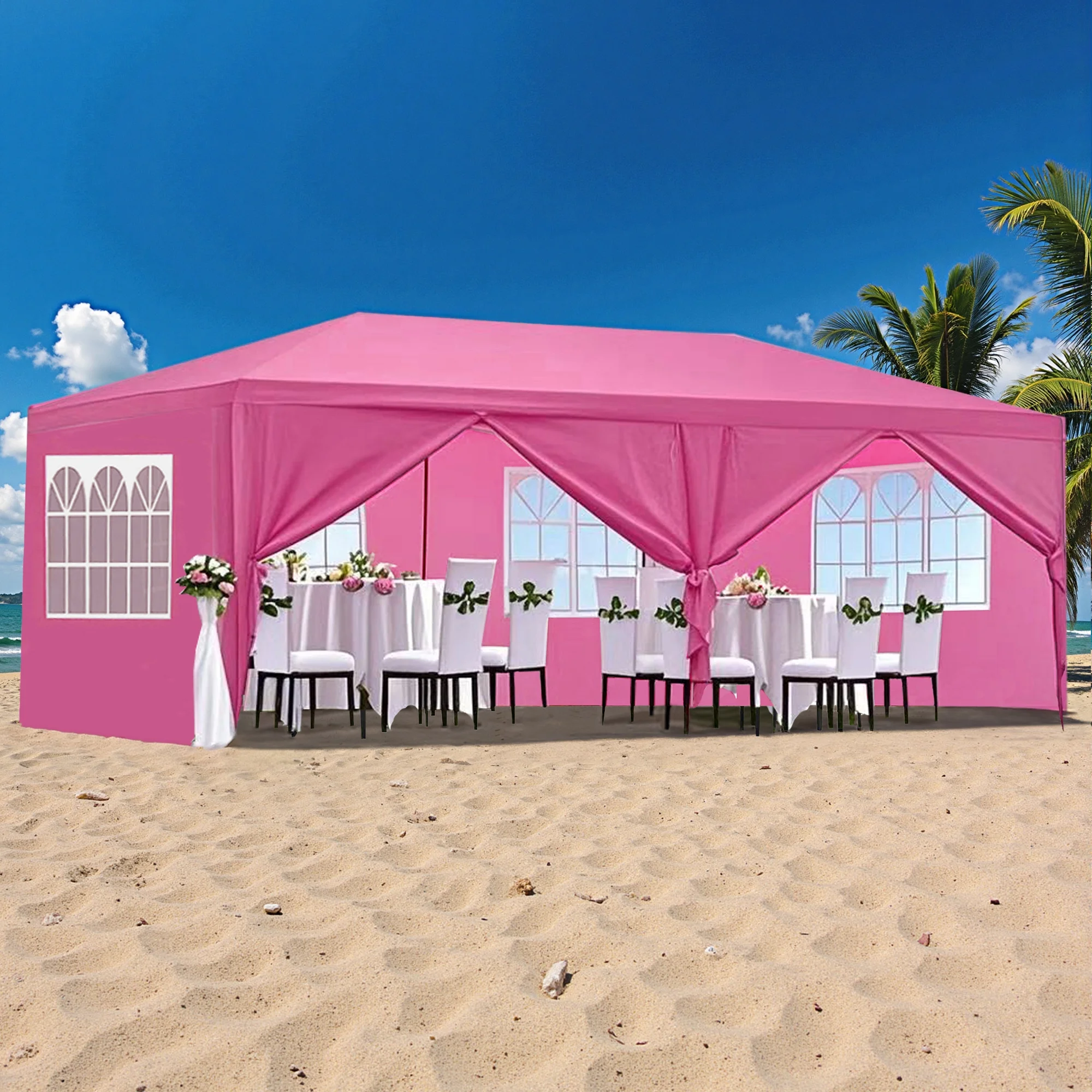 10'x20' Canopy Tent Wedding Party Outdoor Gazebo with 6 Removable Sidewalls for Weddings and Events,Pink
