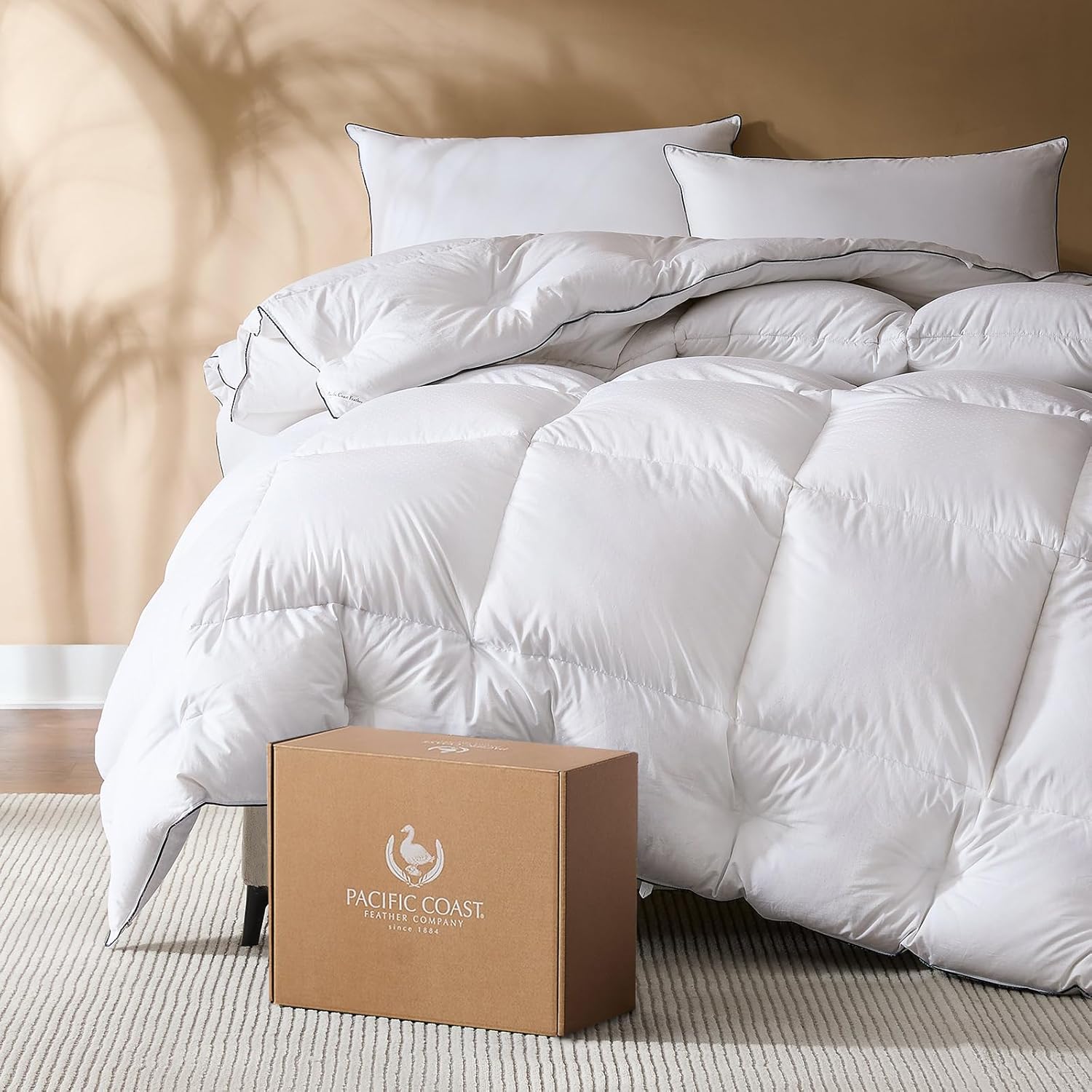 Pacific Coast Comforter King Size, Filled in White Goose Down Bedding Comforter King Size，All Season White Luxury Hotel Fluffy Duvet Insert, 106