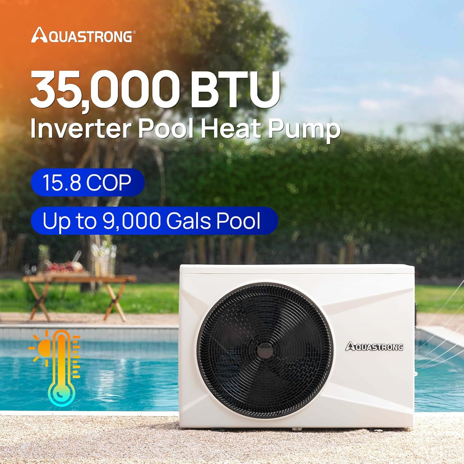 AQUASTRONG Inverter Swimming Pool Heat Pump Pool Heater for Above Ground and Inground Pool Heating and Cooling Pool Heater  Smart WiFi Control Pools Up to  9000 Gallons