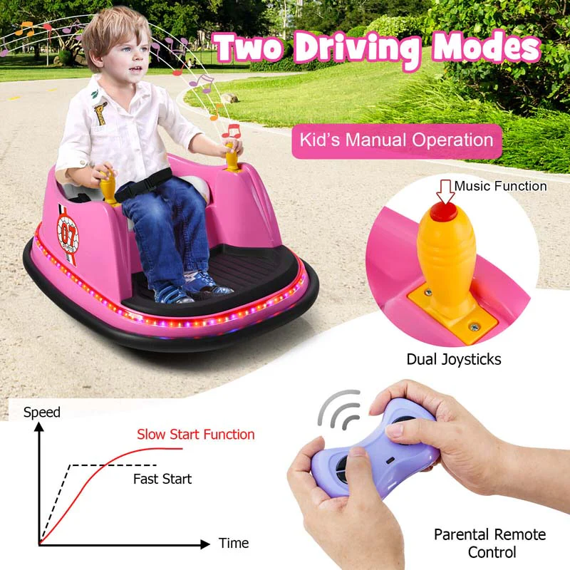 12V Toddler Bumping Car Battery Powered Baby Ride On Bumper Car With Dual Joysticks Flashing Led Light Amp 360 Degree Spin