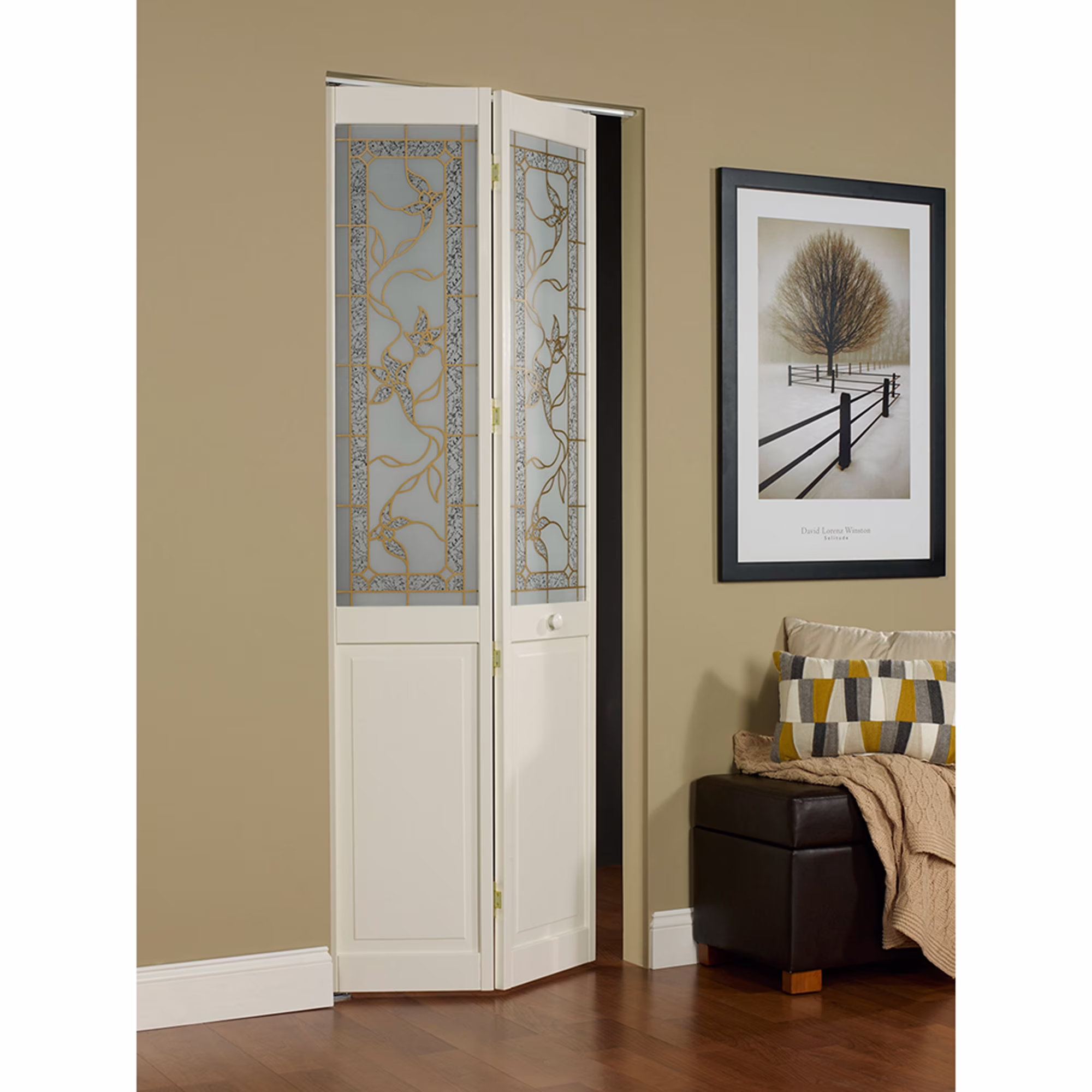 LTL Home Products Pinecroft Tuscany Decorative Glass/Raised Panel Interior Bifold Solid Pine Wood Door, 24