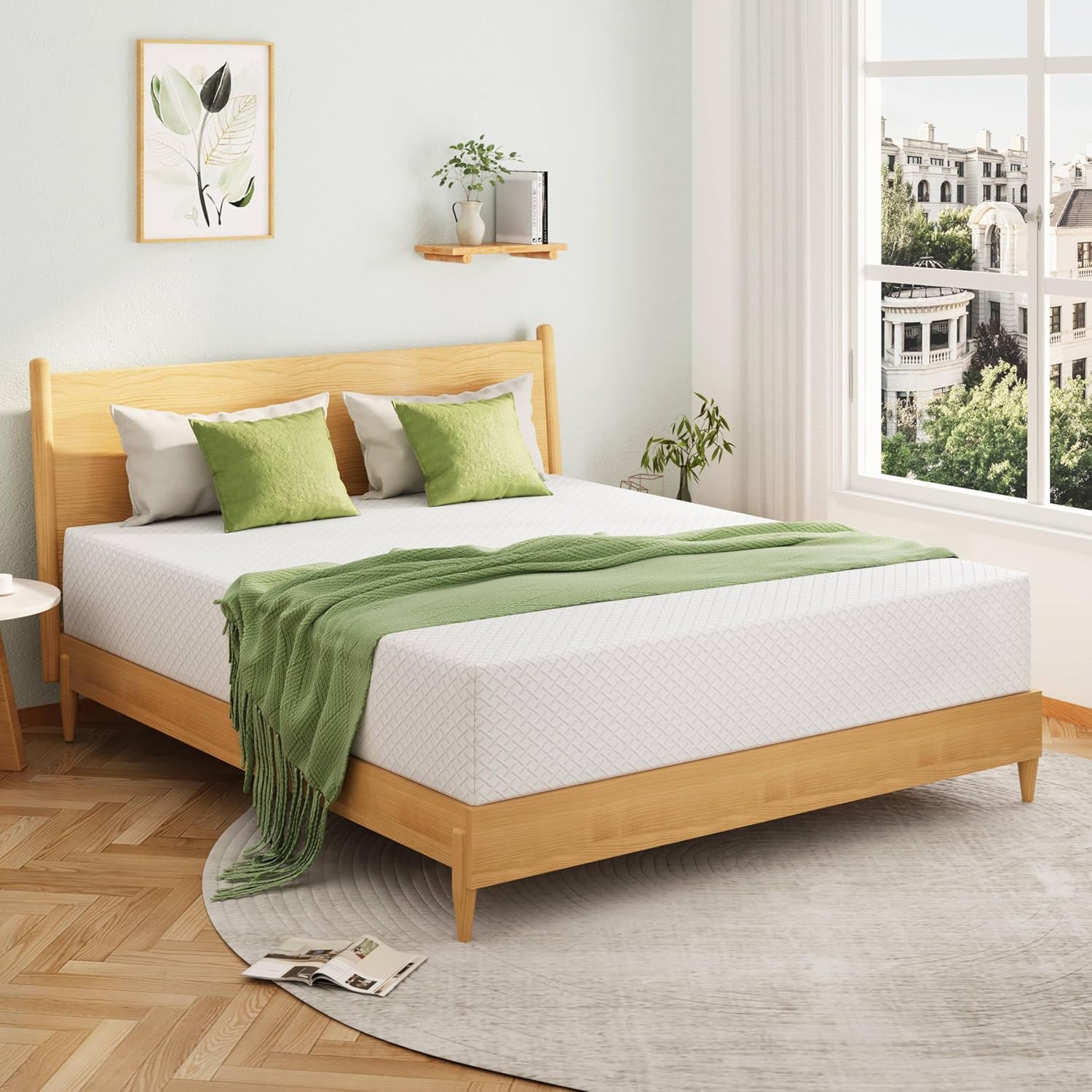 EGOHOME 12 Inch Queen Mattress, Memory Foam Mattress in a Box with Cooling Green Tea Gel, Relieve Pressure with Medium Support, CertiPUR-US Certified, 80''L x 60''W, White