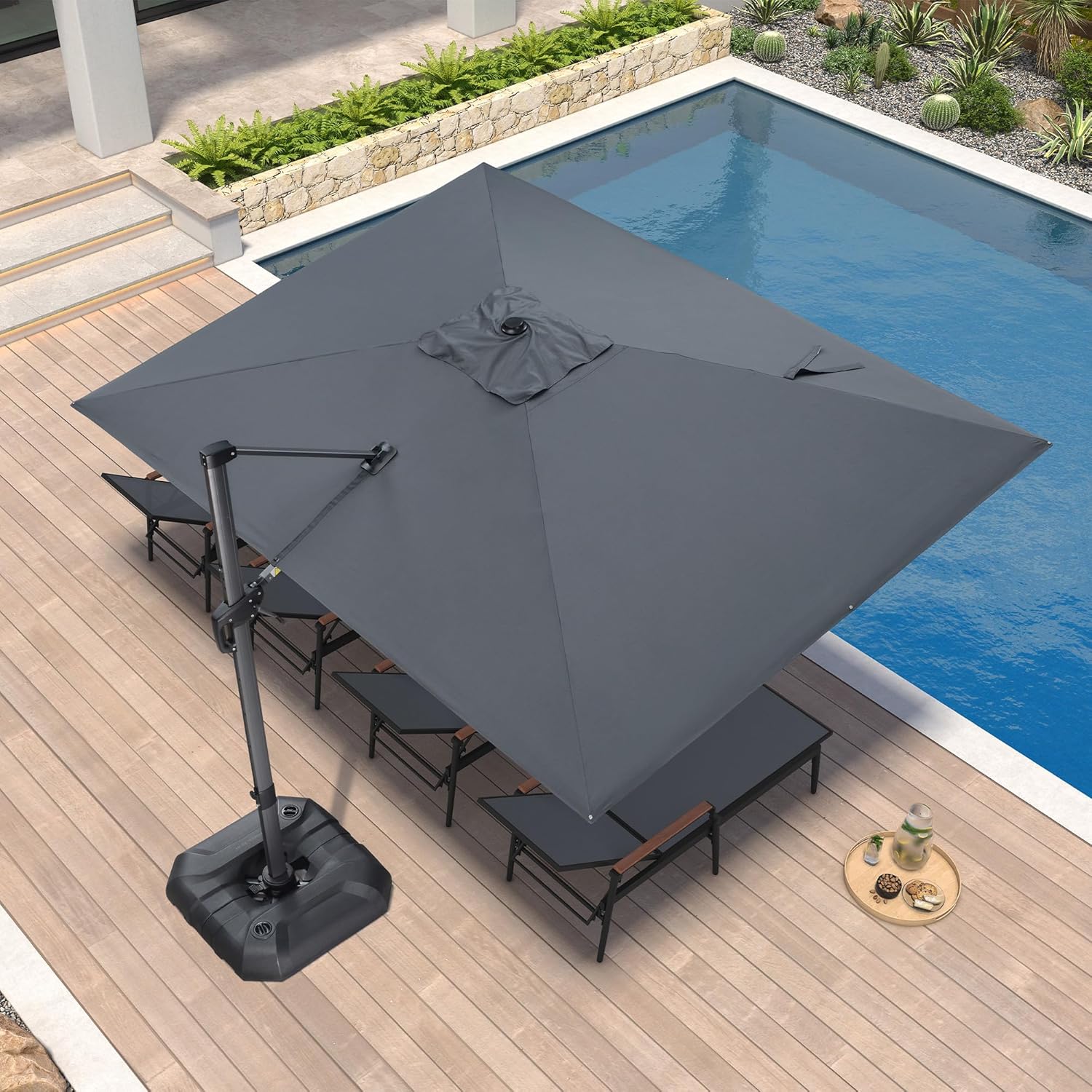 PURPLE LEAF 9' X 11.5' Patio Umbrella Outdoor Cantilever Rectangle Umbrella Aluminum Offset Umbrella with 360-degree Rotation for Garden Deck Pool Patio  Grey