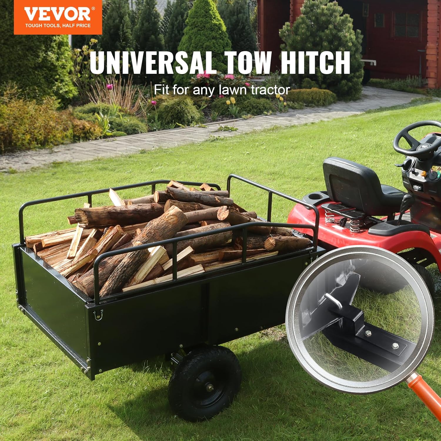 VEVOR Heavy Duty ATV Trailer Steel Dump Cart  750 lbs 15 Cubic Feet  Garden Utility Trailer Yard Trailers with Removable Sides for Riding Lawn Mower Tractor