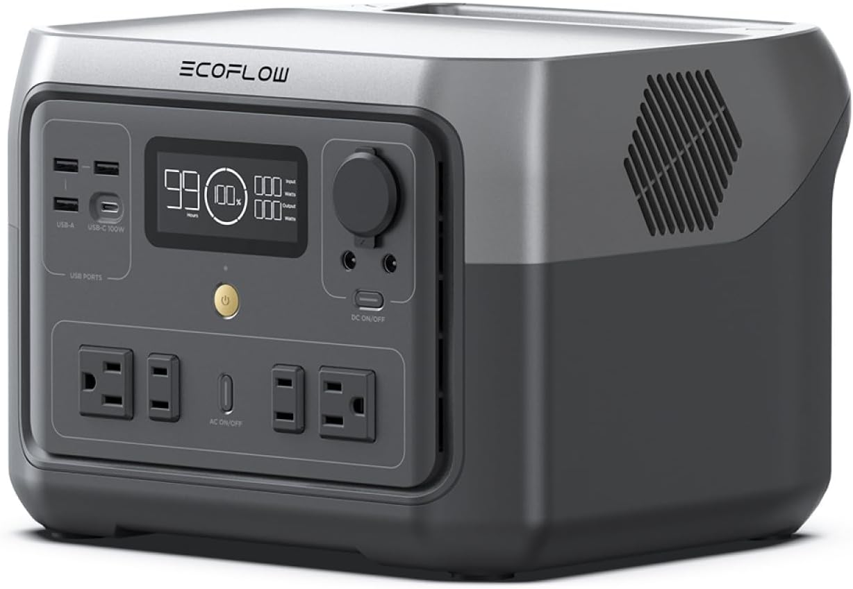 EF ECOFLOW Portable Power Station River 2 Max 500  499Wh LiFePO4 Battery/ 1 Hour Fast Charging  Up to 1000W Output Solar Generator (Solar Panel Optional) for Outdoor Camping/RVs/Home Use