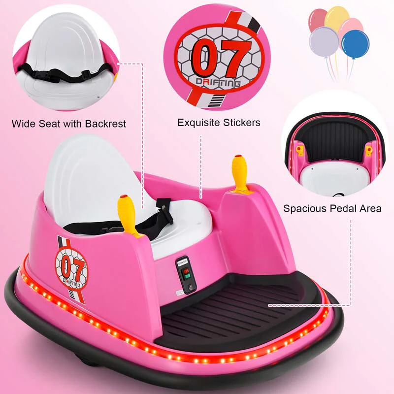 12V Toddler Bumping Car Battery Powered Baby Ride On Bumper Car With Dual Joysticks Flashing Led Light Amp 360 Degree Spin