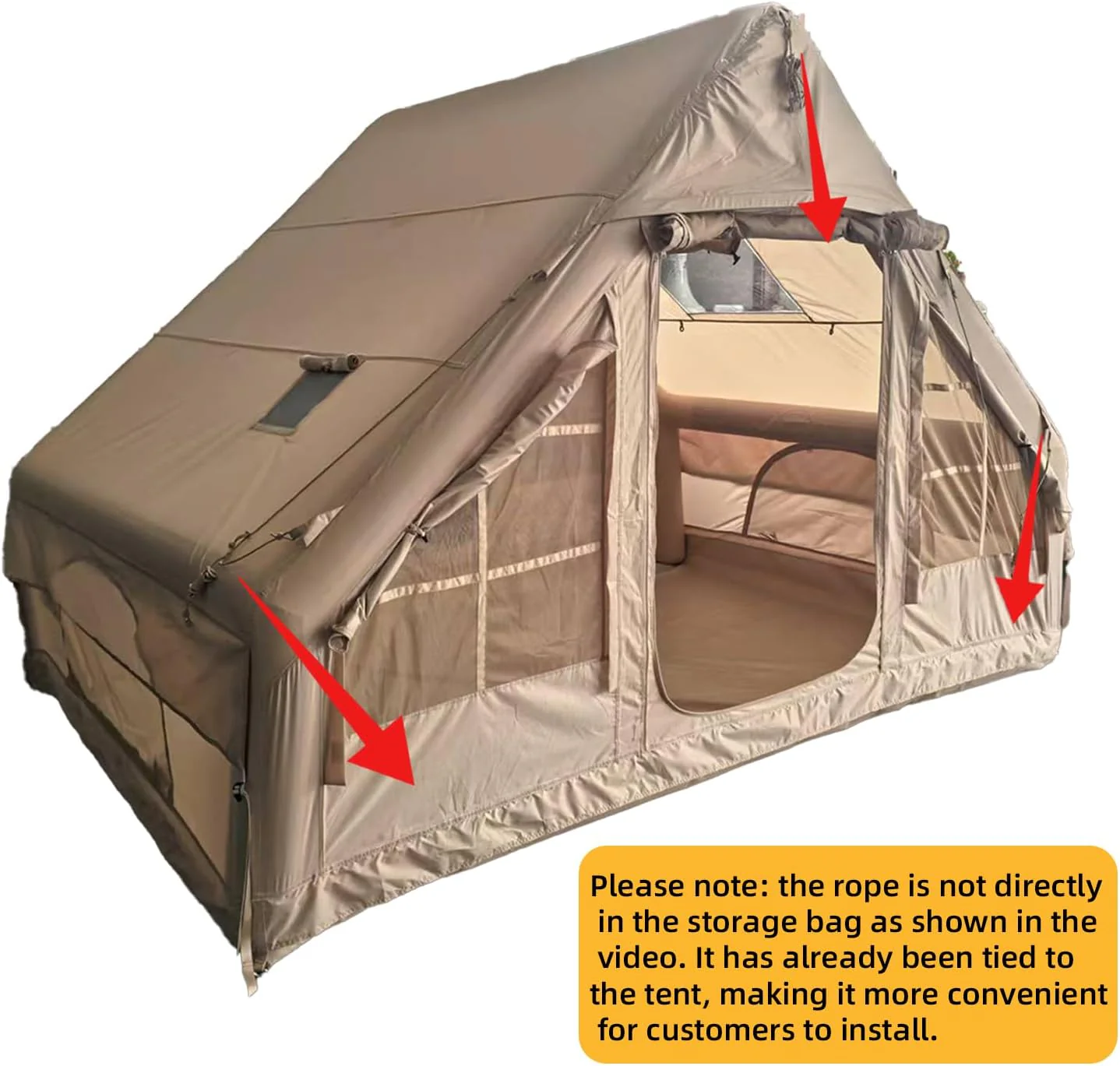 Inflatable camping tents (equipped with an inflation pump), air-type luxury camping tents, simple to set up and windproof/droughtproof inflatable tents, Oxford-style cabin tents suitable for all seasons with mesh windows and chimney-style openings.