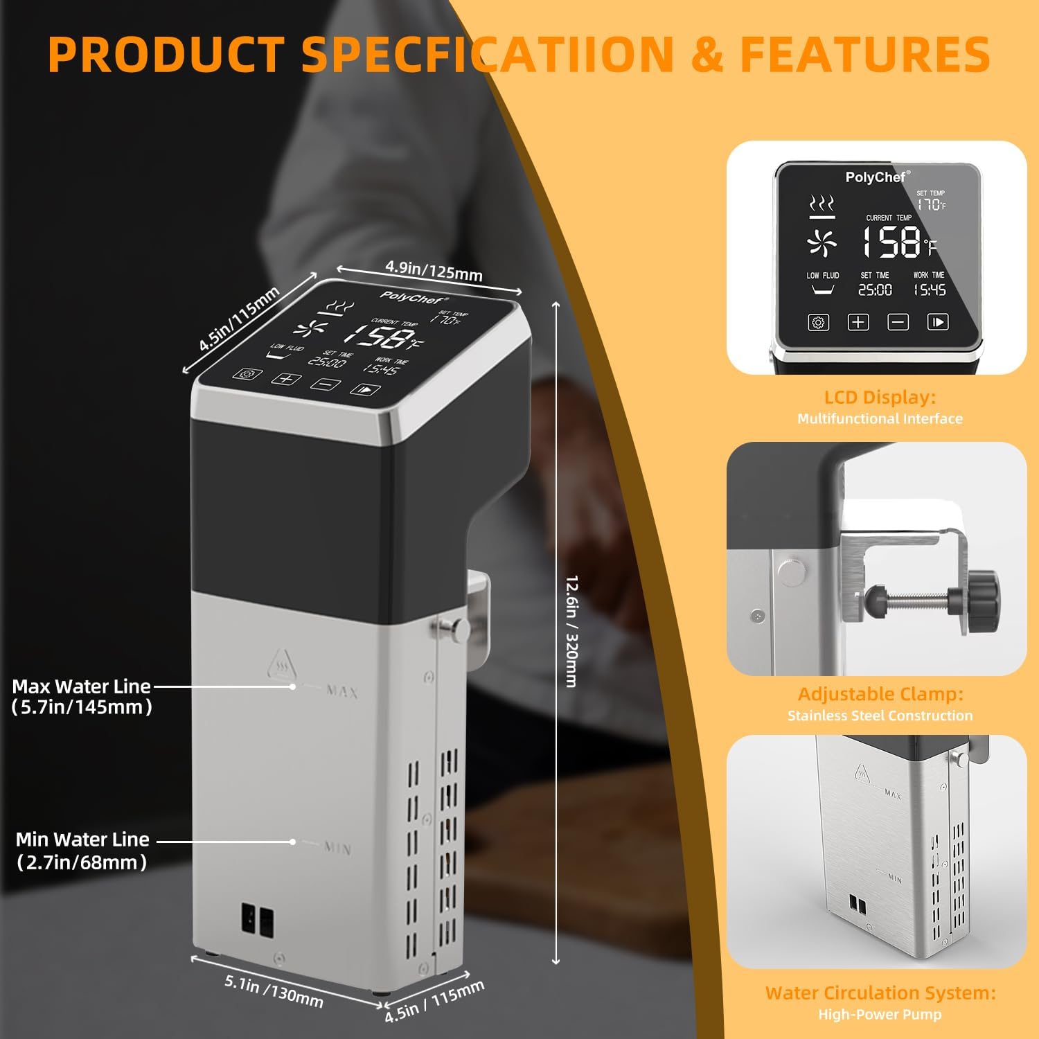 Anchorchef Sous Vide 1400W Precision Cooker, Professional Sous Vide Cooker with Stainless Immersion Circulators, with large Touchscreen Accurate Temperature Timer, Fast-Heating, Powerful Pump Design