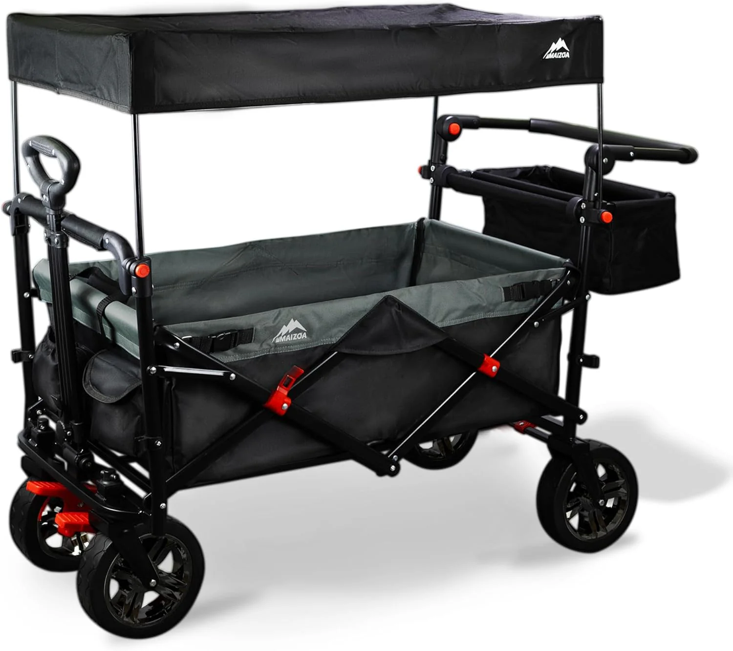 Foldable caravan, detachable canopy, safety belt, reversible handle, detachable canopy, with a carrying capacity of 220 pounds, suitable for children over 1 year old. A foldable baby carriage for family outings, capable of carrying goods.