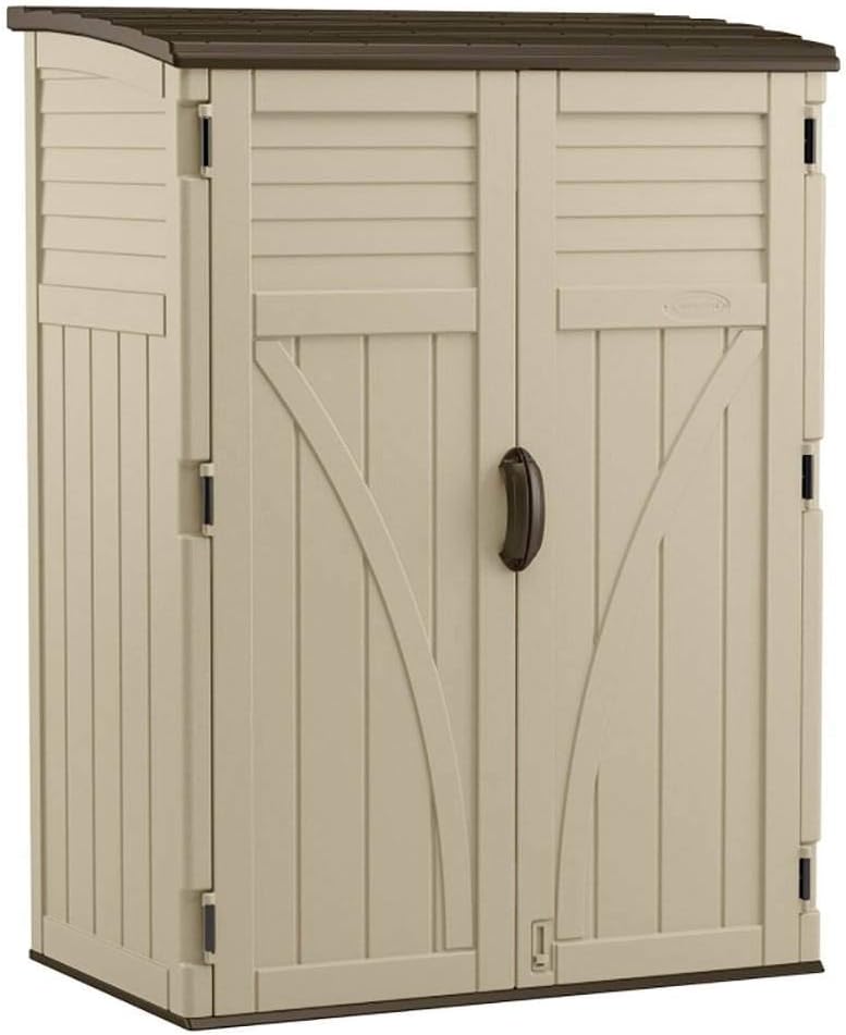 Suncast Outdoor Storage Shed  Water Resistant Resin Vertical Outdoor Storage Cabinet for Patio  Garden Tools  Cushions  & Equipment  Weatherproof Multi-Wall Design  54 cu. ft.  Made in USA