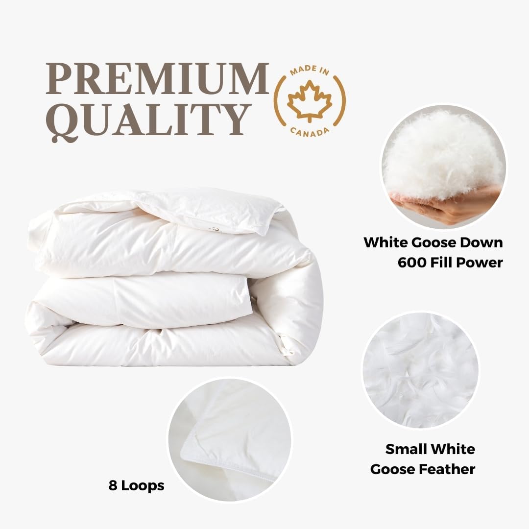 Royal Elite Goose Down Comforter King Size- Made in Canada White Goose Down Duvet Insert- Oeko Tex Certified Cotton Shell-Lightweight&Fluffy