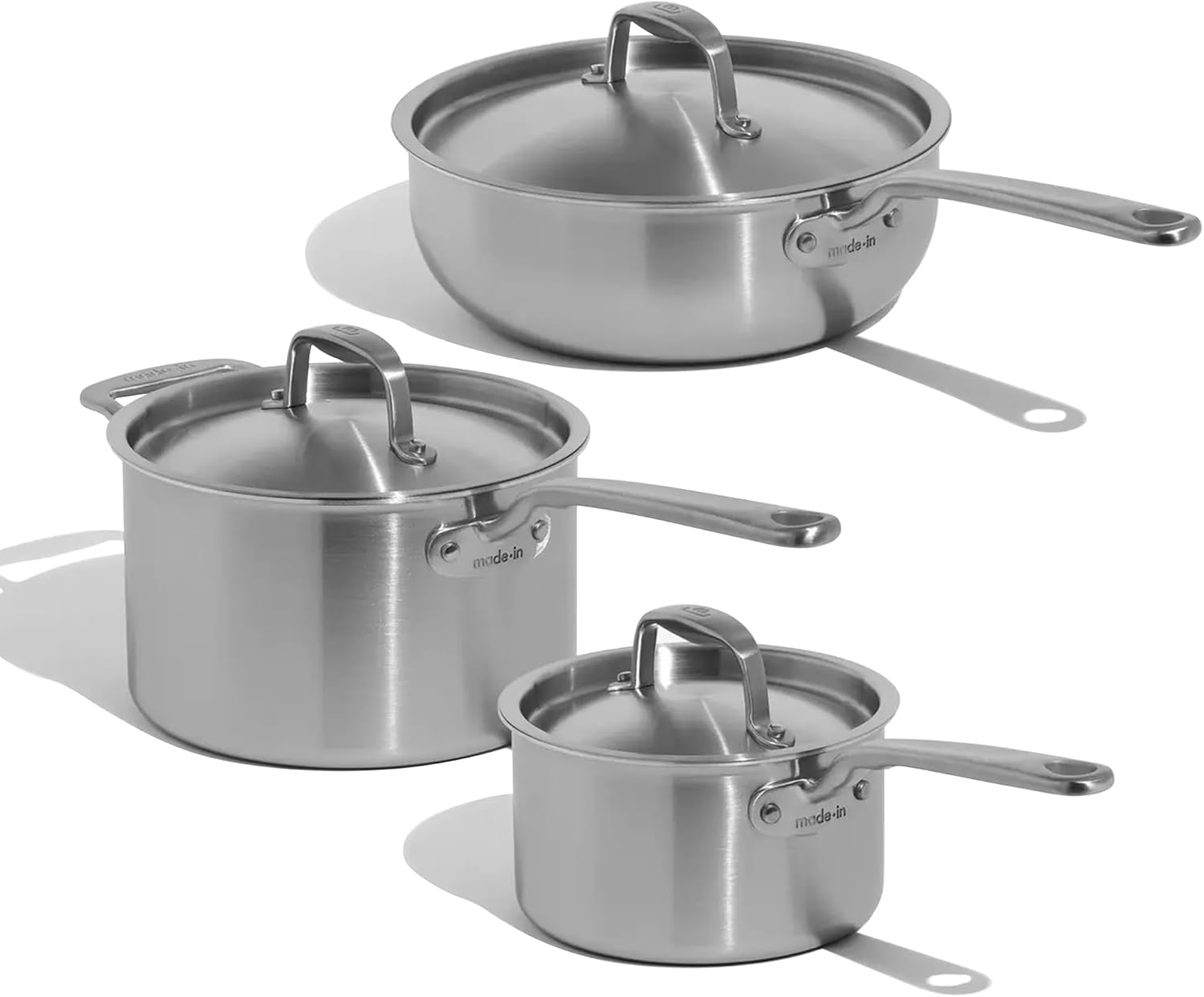 Made In Cookware | 6 Piece Stainless Saucepan Set | 5 Ply Clad | Includes Stainless Steel Saucepans and Saucier with Lid | Professional Cookware | Crafted in Italy