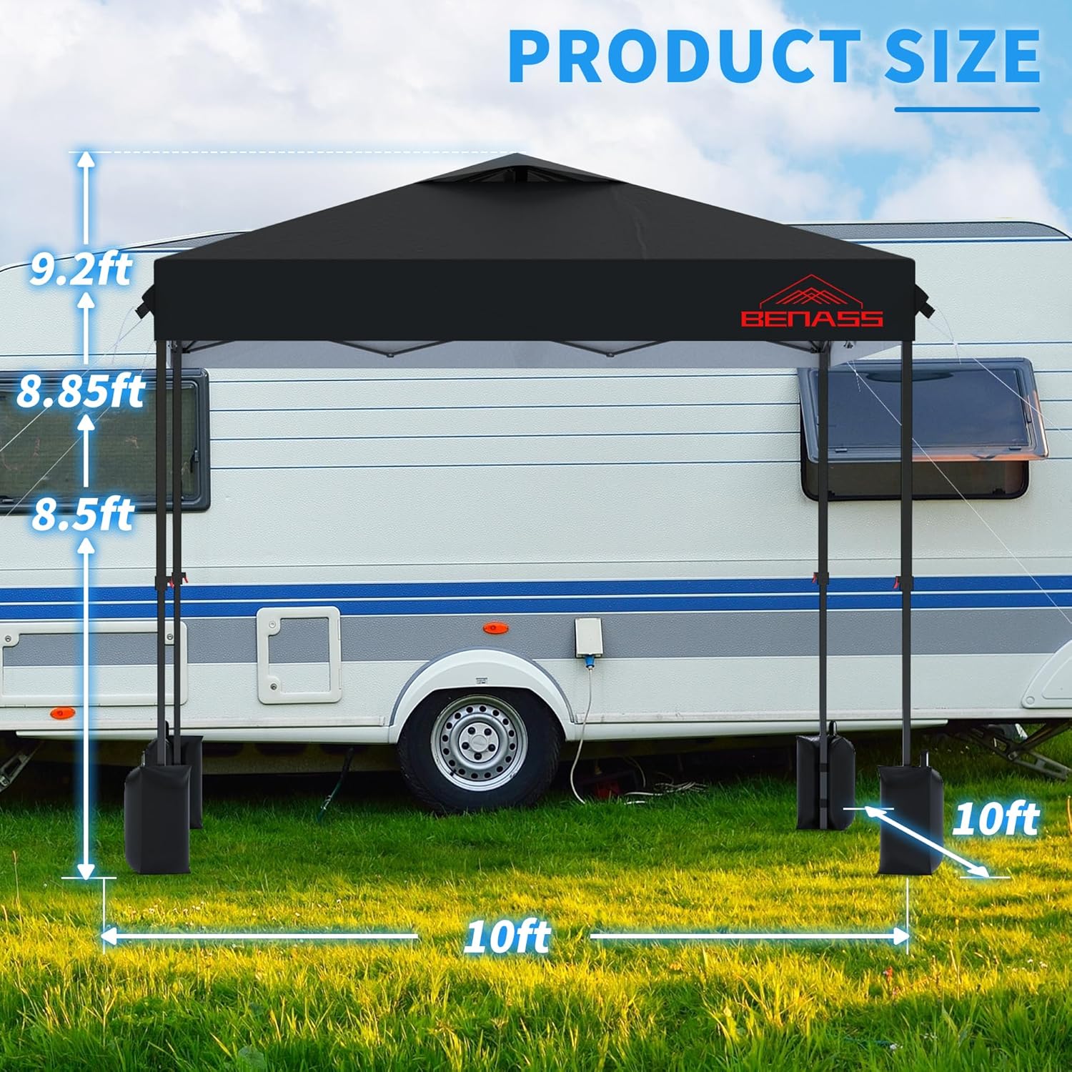 10x10 Pop Up Canopy with Sidewalls  Easy Up Canopy Tent  Heavy Duty Tents for Parties  One Person Set Up Event Tent  Black