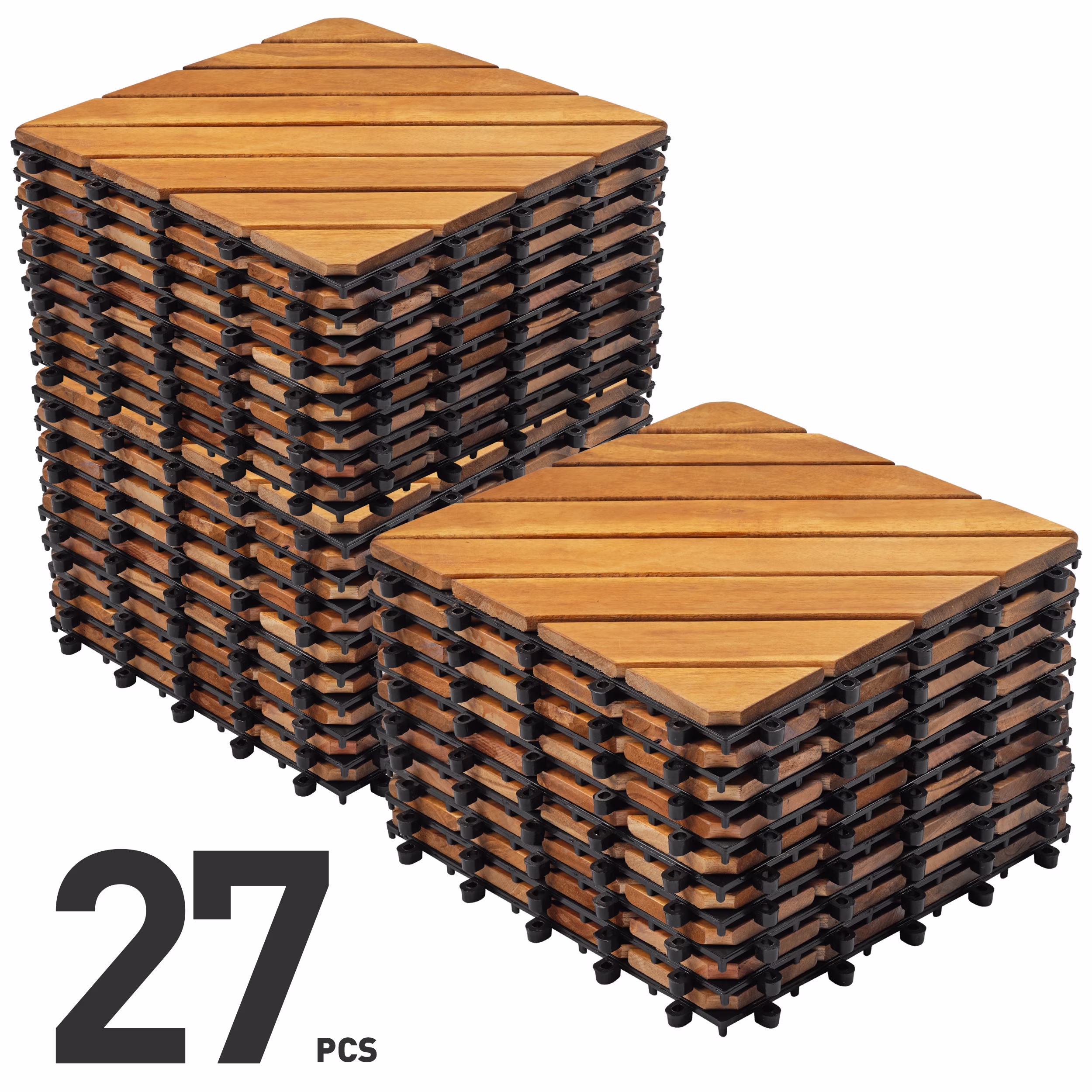 TrumanPick 27PCS Interlocking Wood Flooring Deck Tiles for Patio Garden, 12