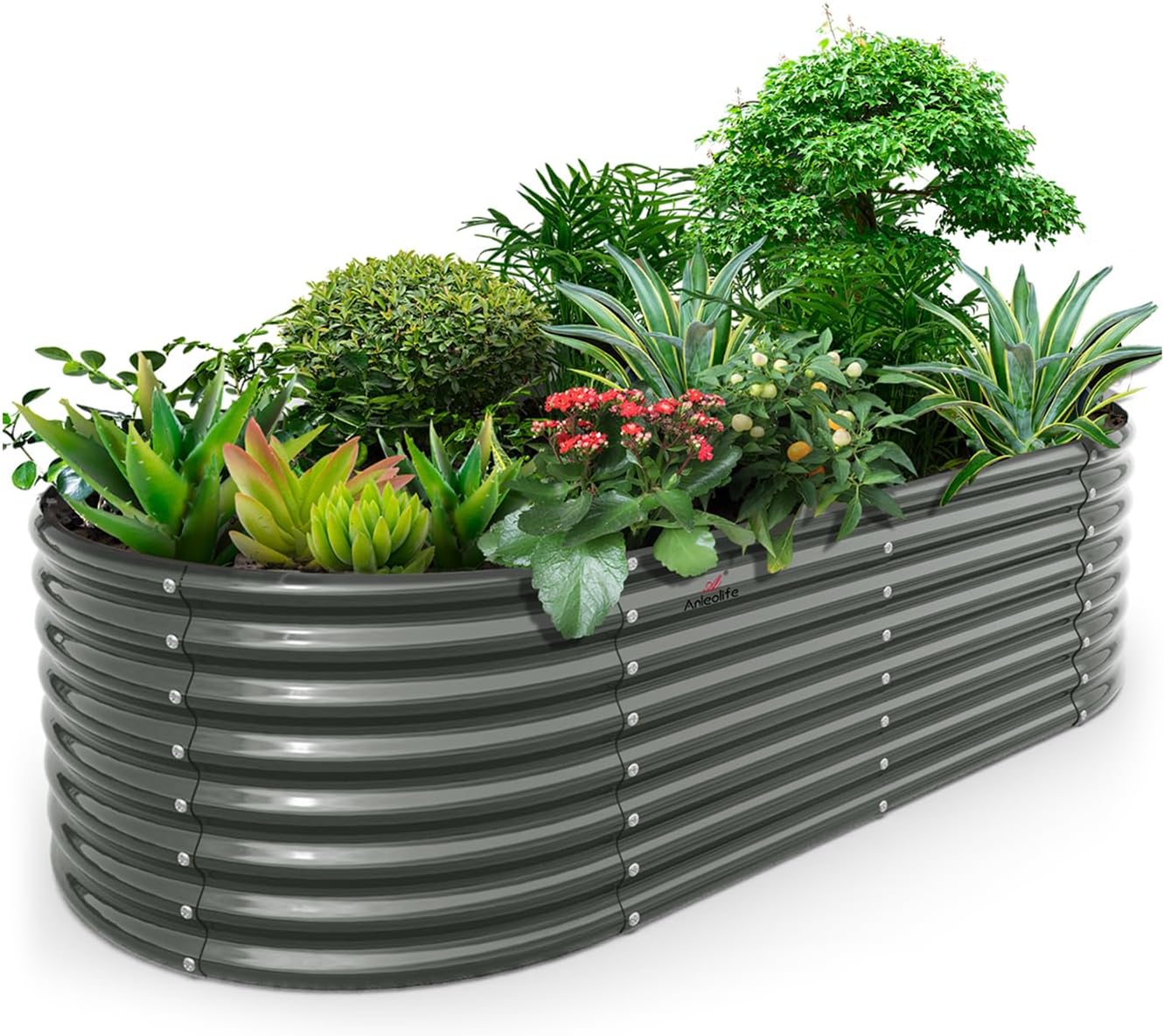 A ANLEOLIFE 8x4x2ft Galvanized Raised Garden Bed Kit  Oval Metal Deep Root Planters for Outdoor Plants Vegetables Flowers Herb  Large Bottomless  478 Gallon Capacity- Quartz Grey