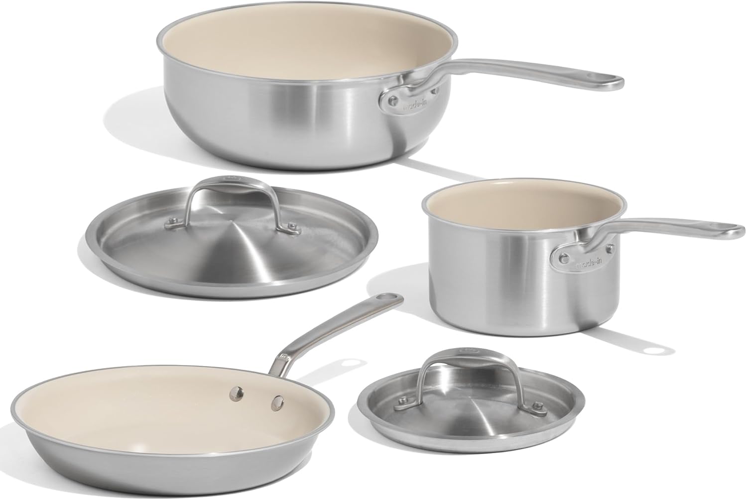 Made In Cookware | 5 Pc Ceramic Non Stick Cookware Set | 5 Ply Clad | Includes Ceramic Non Stick Frying Pan, Saucepan and Saucier with Lid | Professional Cookware