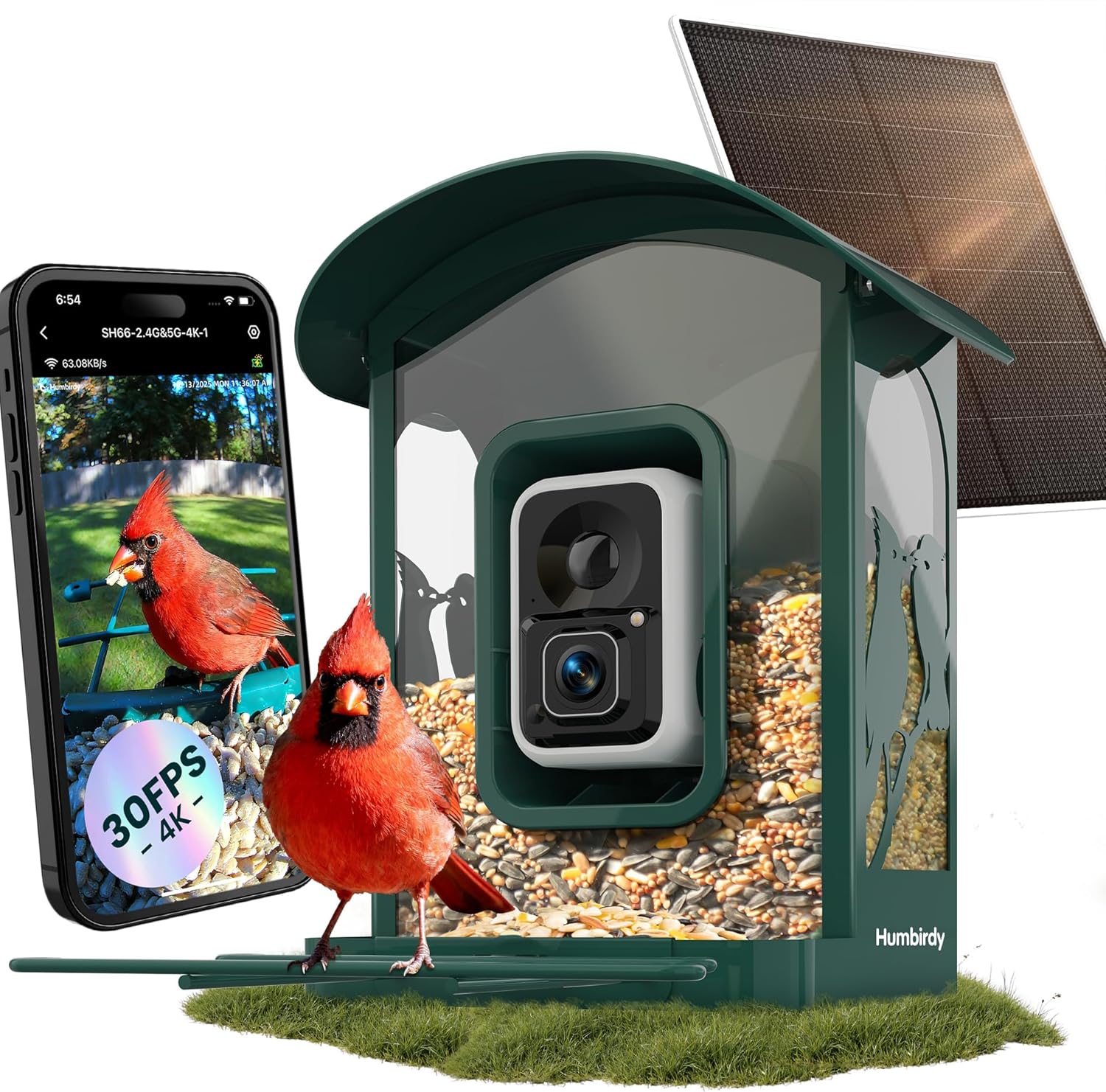 Bird Feeder with Camera  4K Ultra HD Video with 30fps Live View  10x Slow Motion  No Subscription  Solar Powered AI Smart Bird Feeder with Camera  2.4G/5G Wi-Fi  Durable Metal Bird Lover Gift