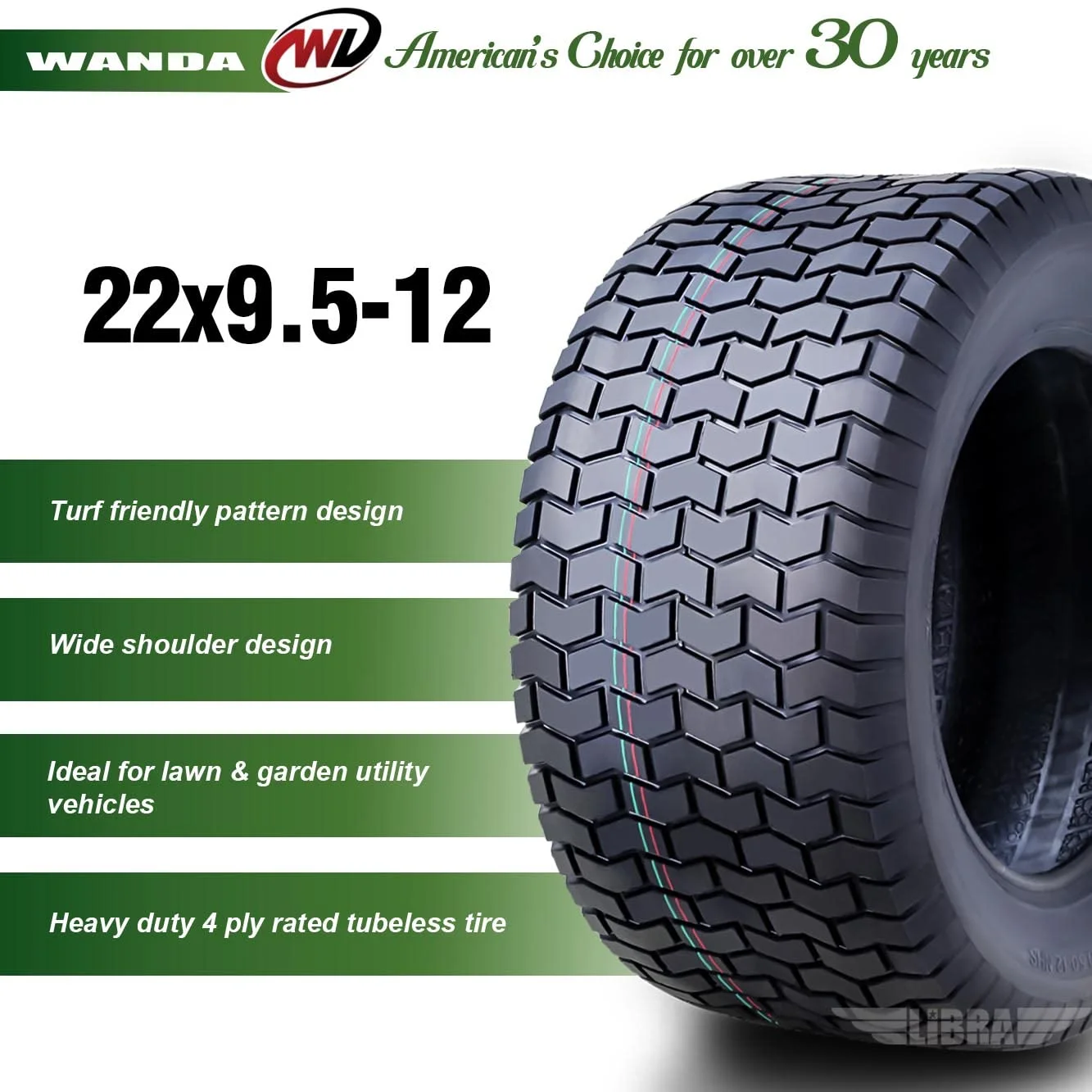 WANDA 22X9.5-12 Lawn Mower Tractor Cart Turf Tire 4 Ply 22x9.5x12-13135
