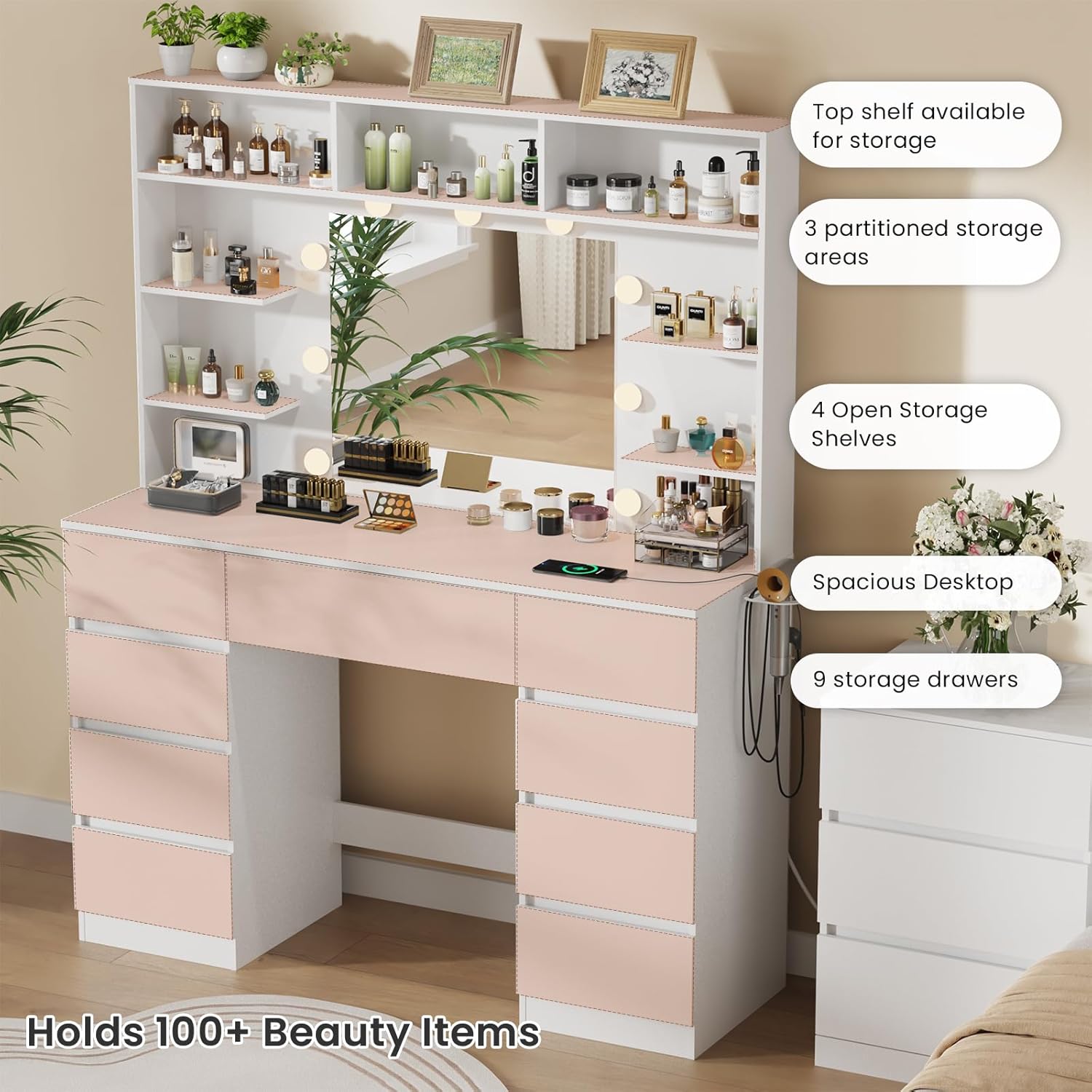 Vanity Desk with Mirror and Lights,43