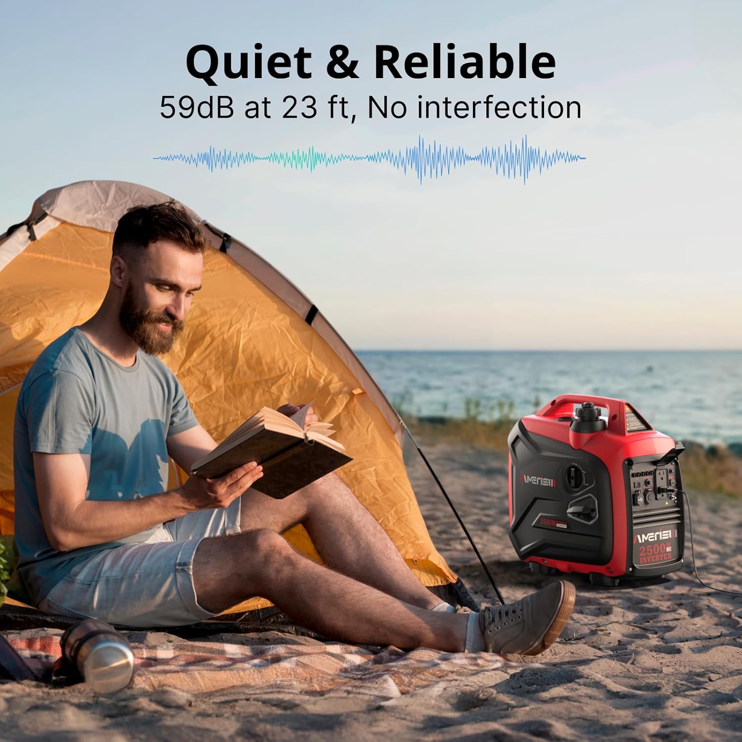 2500-Watt Gas Powered Portable Inverter Generator for Home Use - Ultral Light for RV and Camping  CO Sensor  Outdoor and Home Backup  Long Run Time