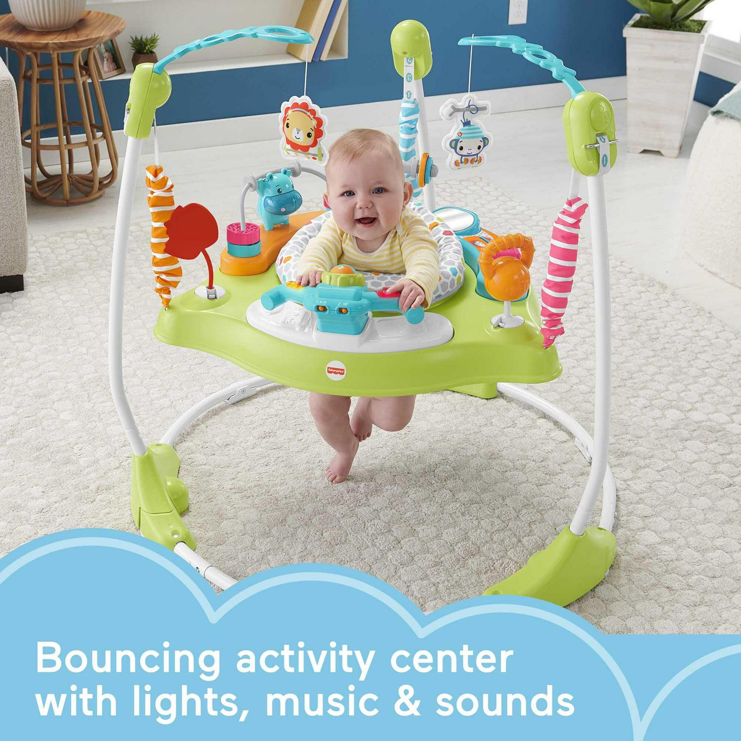 Fisher-Price Baby Bouncer Fitness Fun Folding Jumperoo Infant Activity Center with Lights & Music. Unisex