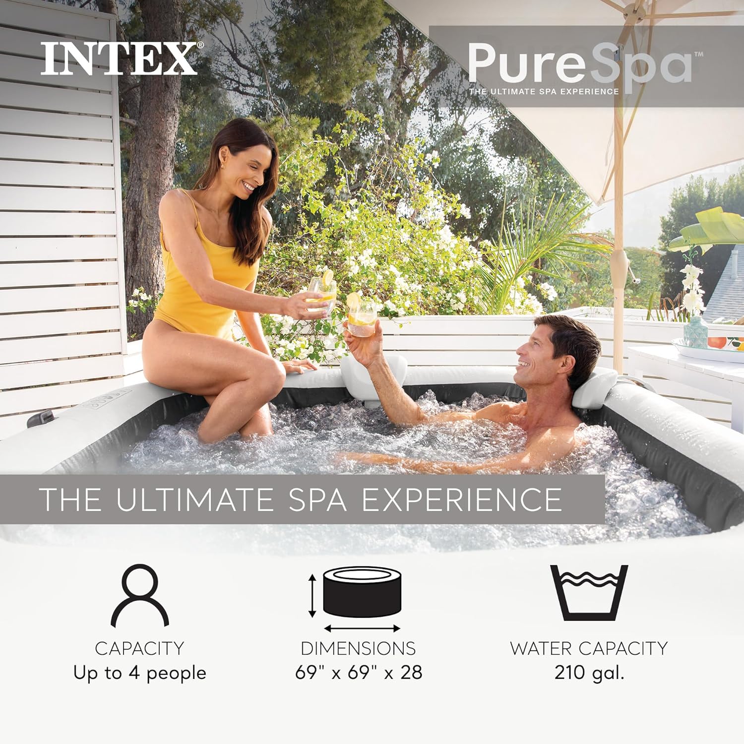 INTEX PureSpa Greystone Deluxe Inflatable Hot Tub  with with Built-in FastFill Inflation System  Spa Control App  and 4 Person Capacity  83