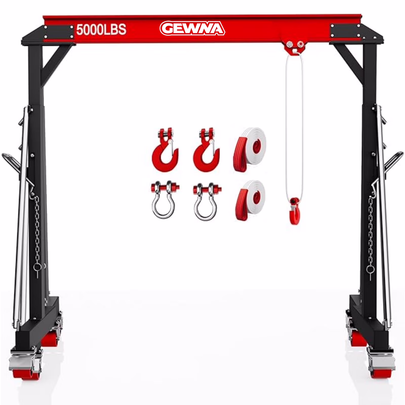 Gewna Adjustable Steel Gantry Crane, 2 Ton/ 5000 lb Capacity, 8.2-12.5ft, Portable Lift Hoist on Wheels with Manual Trolley