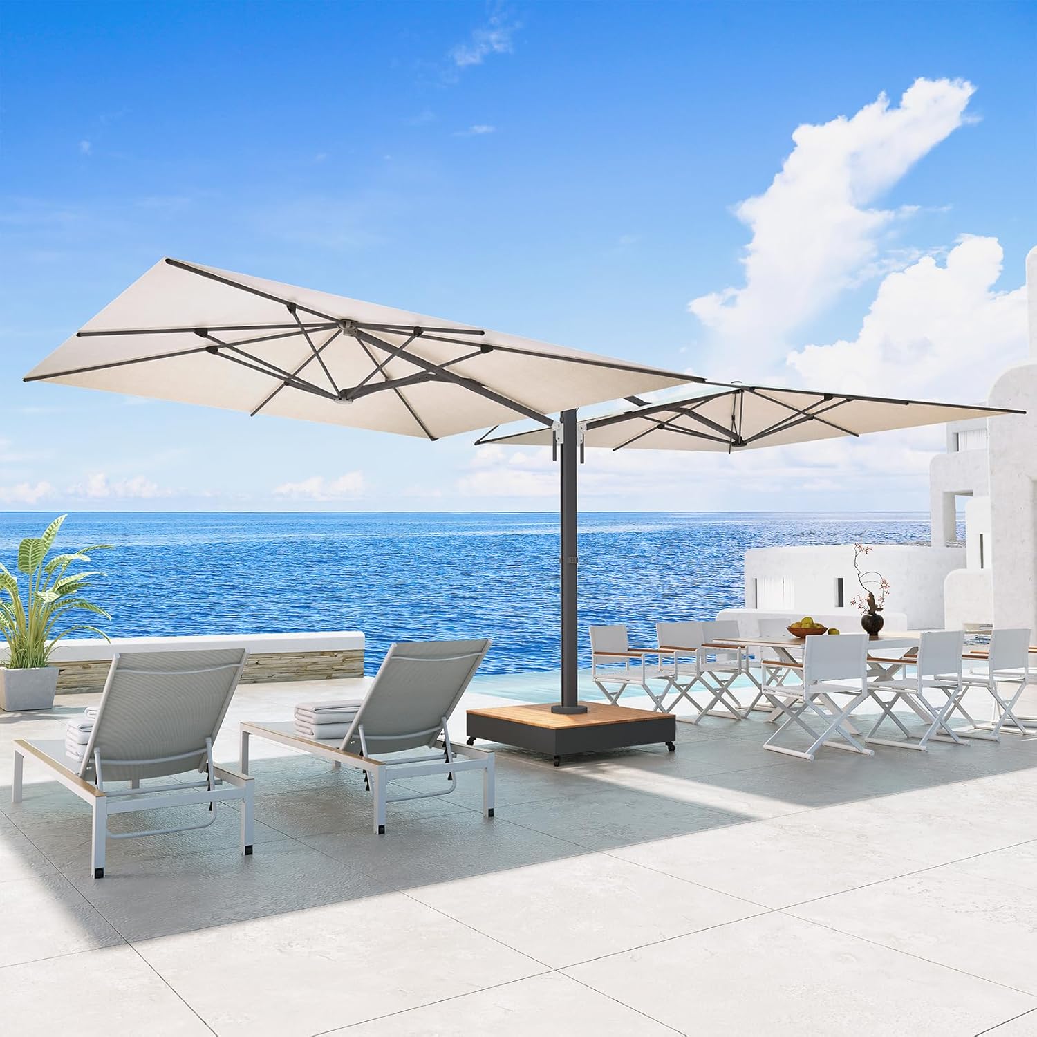 Grand patio 10x10 FT Large Patio Umbrella with Base, Double-Sided Outdoor Cantilever Aluminum Umbrella, Offset Umbrella with Cover for Commercial Use, Poolside, Deck, Backyard, Black