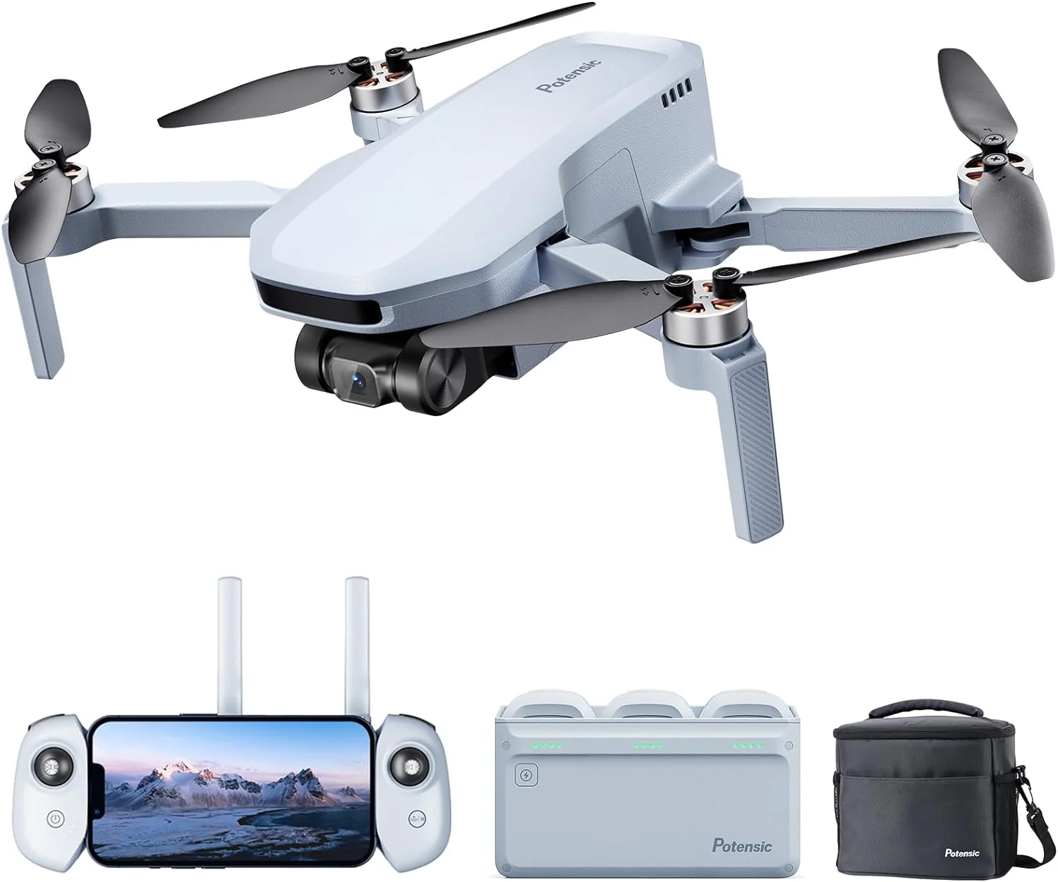A GPS drone equipped with a 4K EIS camera, weighing less than 249 grams, with a flight duration of 62 minutes, a 4-kilometer FPV transmission range, a maximum flight speed of 16 meters per second, automatic return to base, a lightweight and foldable