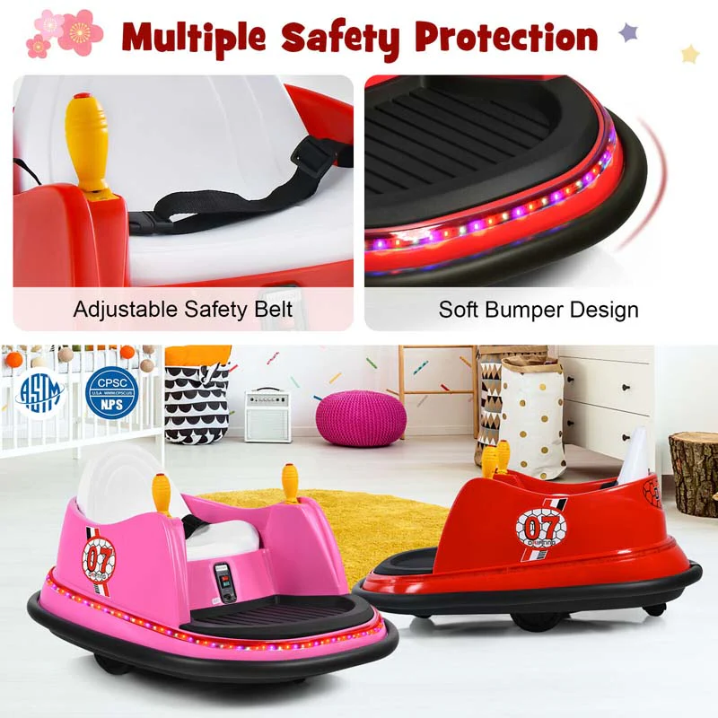 12V Toddler Bumping Car Battery Powered Baby Ride On Bumper Car With Dual Joysticks Flashing Led Light Amp 360 Degree Spin